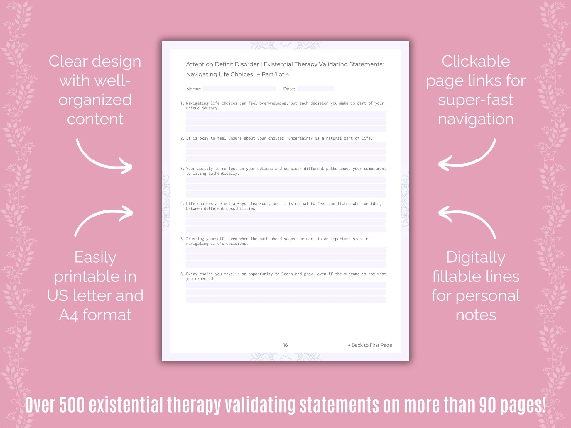 Attention Deficit Disorder (ADD) Existential Therapy Counseling Templates