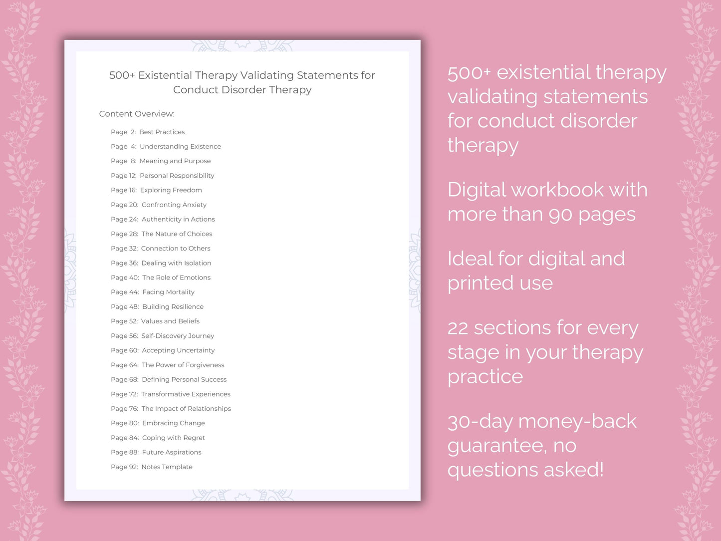 Conduct Disorder Existential Therapy Therapist Worksheets