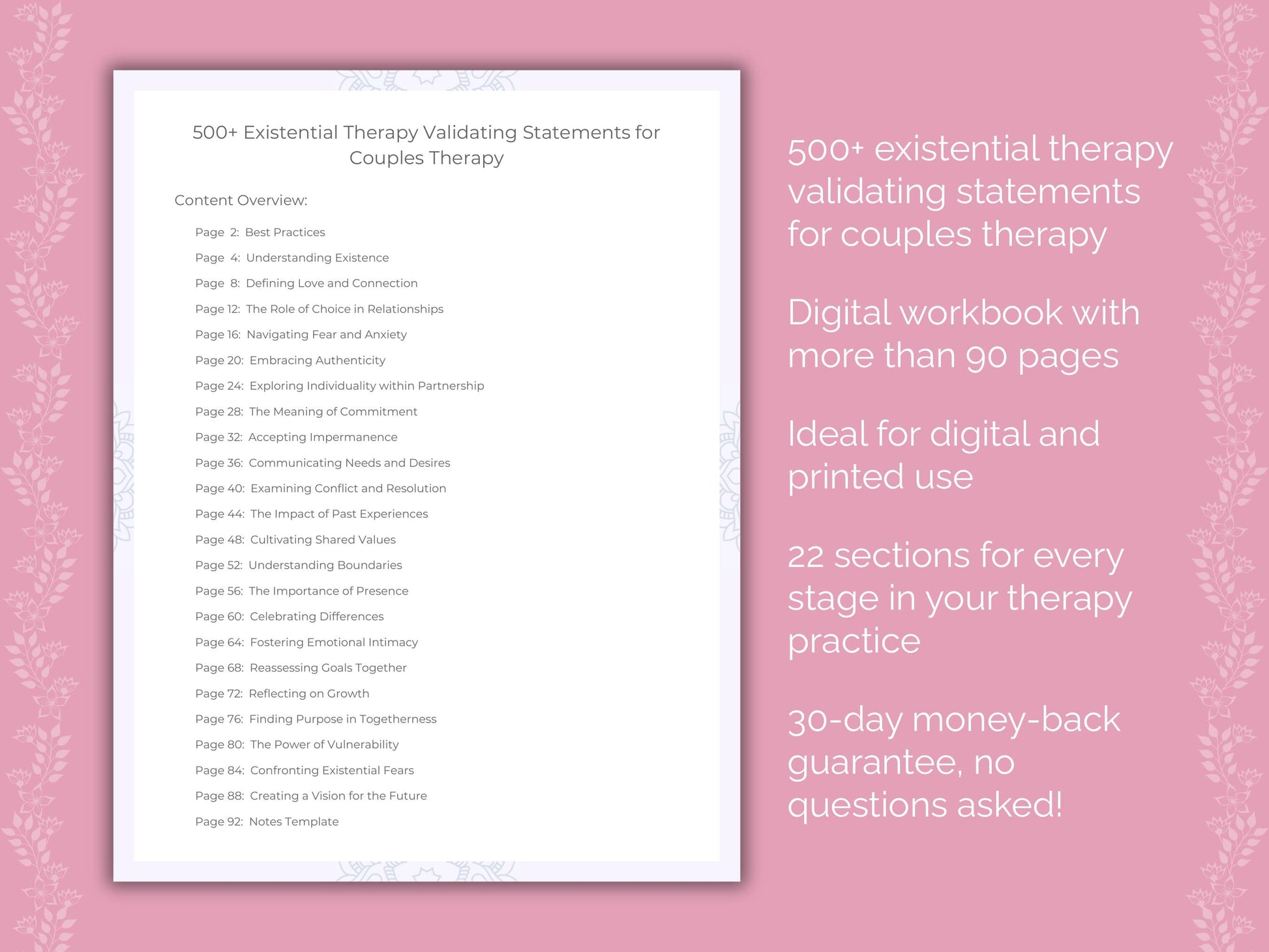 Couples Existential Therapy Therapist Worksheets