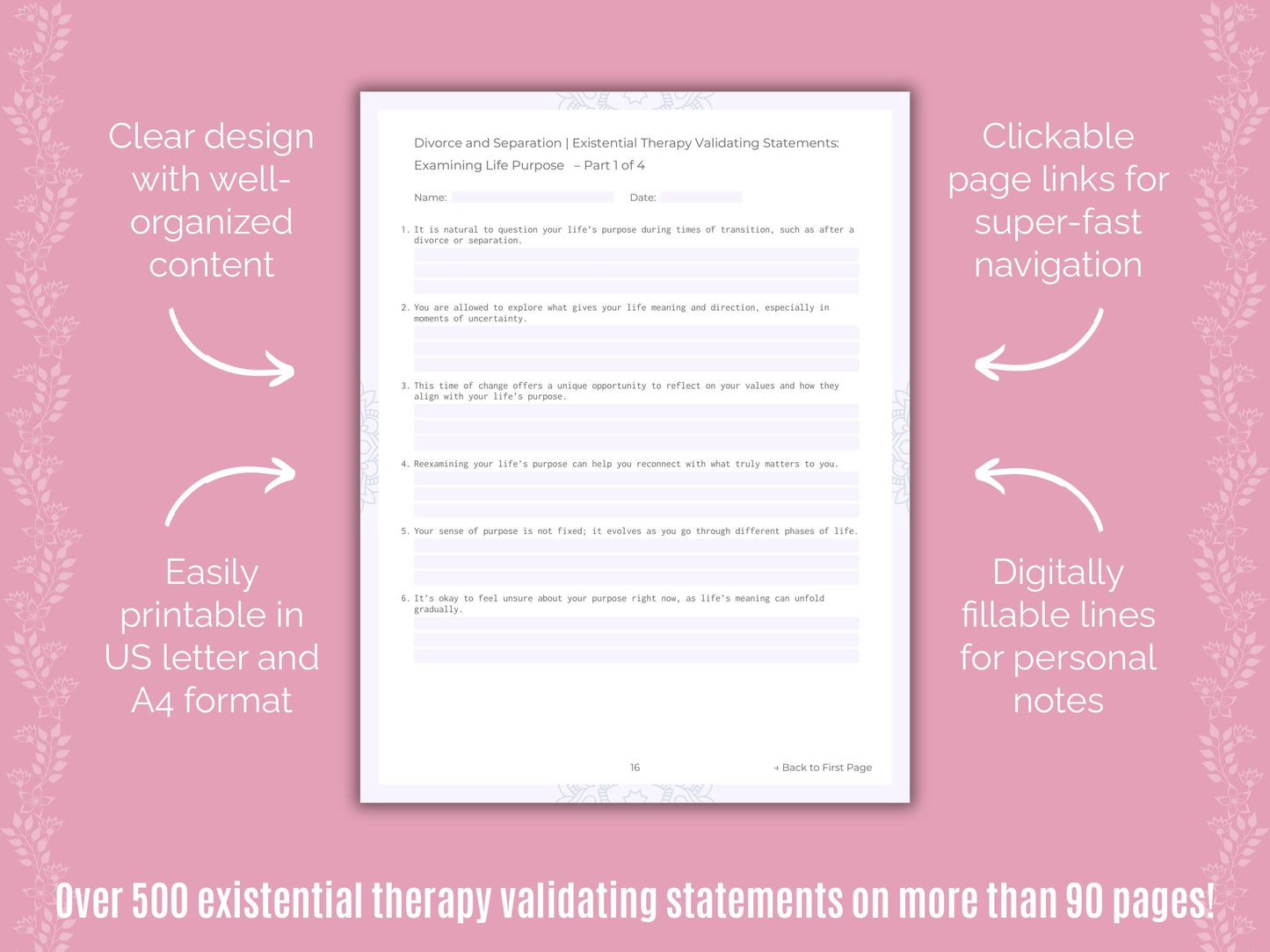Divorce and Separation Existential Therapy Counseling Templates