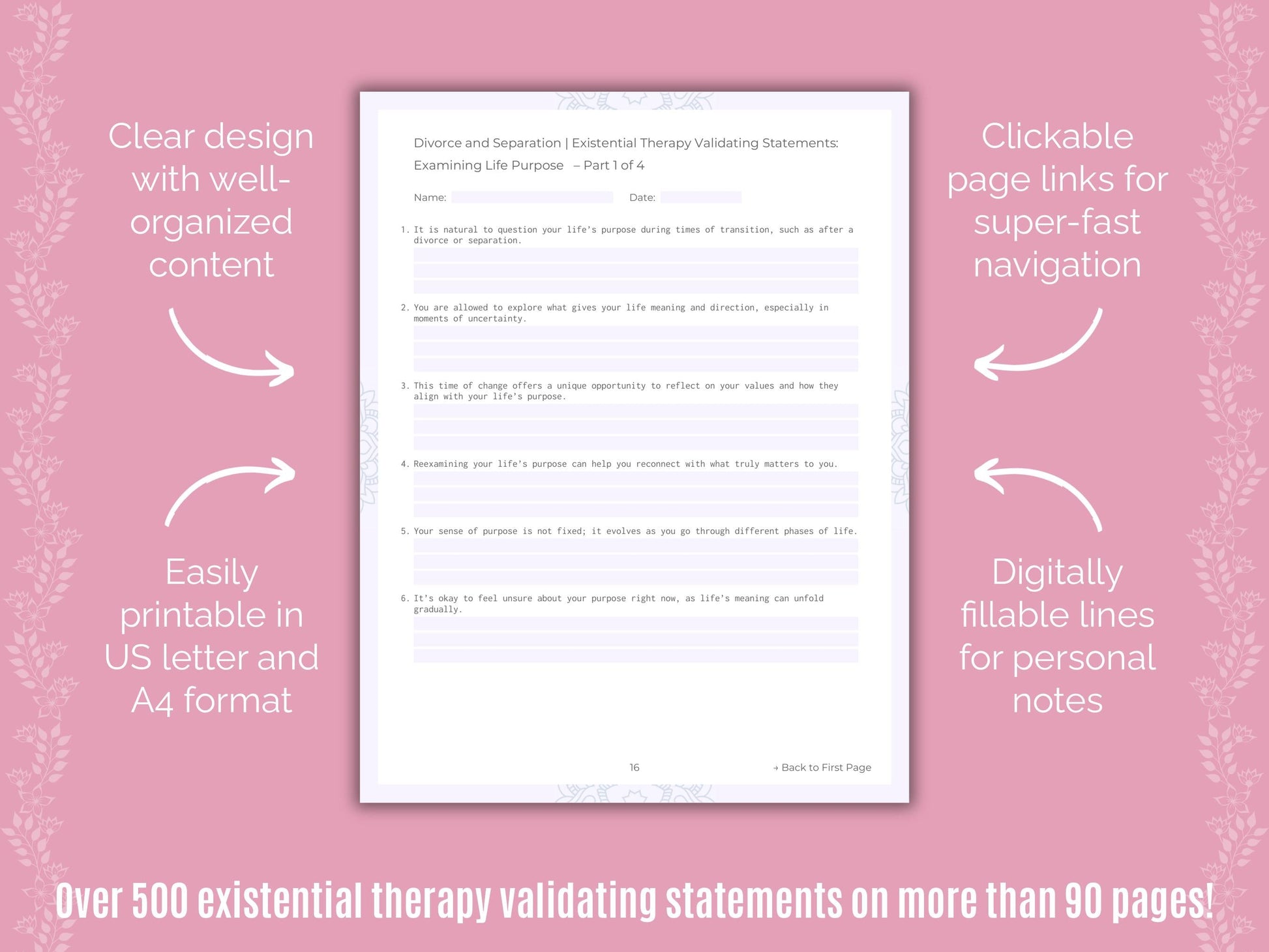 Divorce and Separation Existential Therapy Counseling Templates