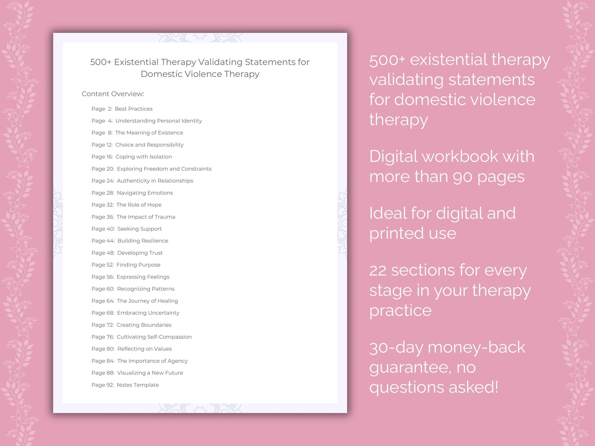 Domestic Violence Existential Therapy Therapist Worksheets