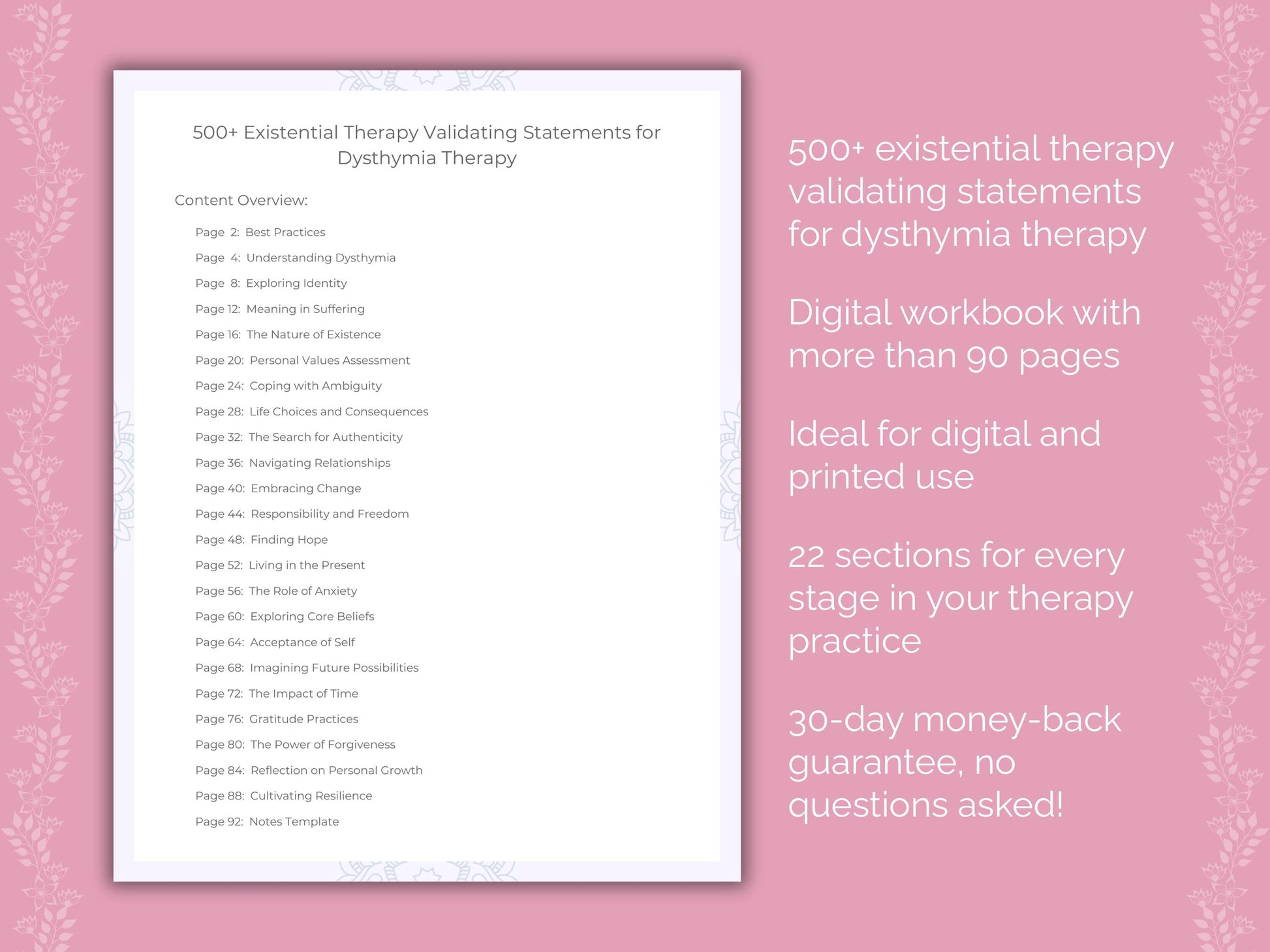 Dysthymia Existential Therapy Therapist Worksheets