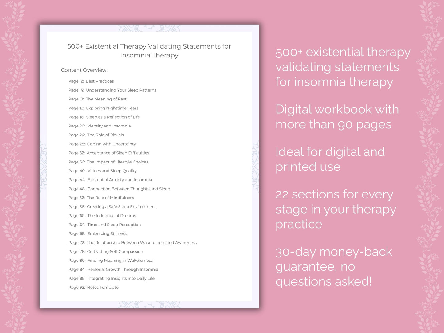 Insomnia Existential Therapy Therapist Worksheets