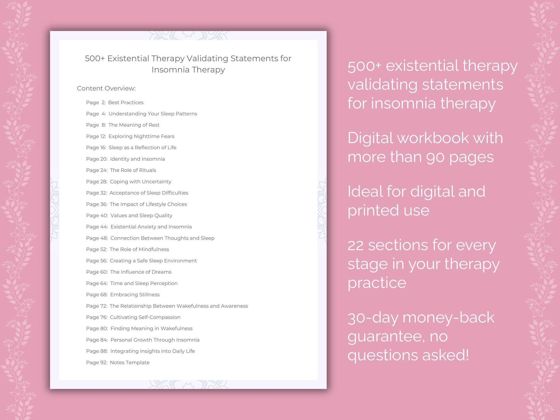 Insomnia Existential Therapy Therapist Worksheets