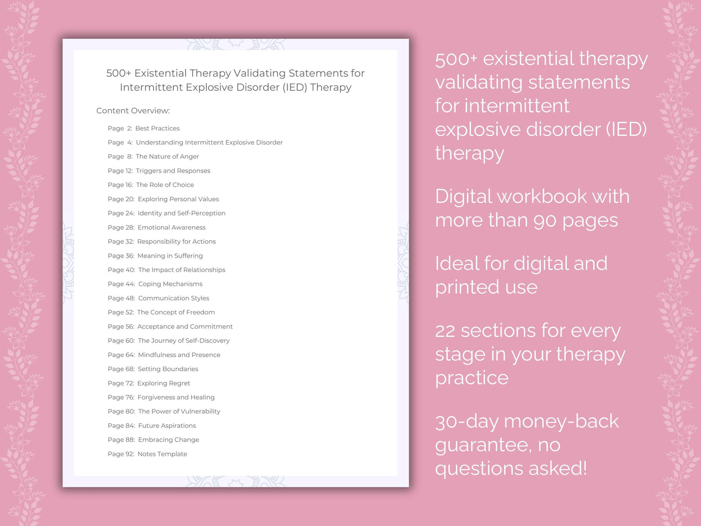 Intermittent Explosive Disorder (IED) Existential Therapy Therapist Worksheets