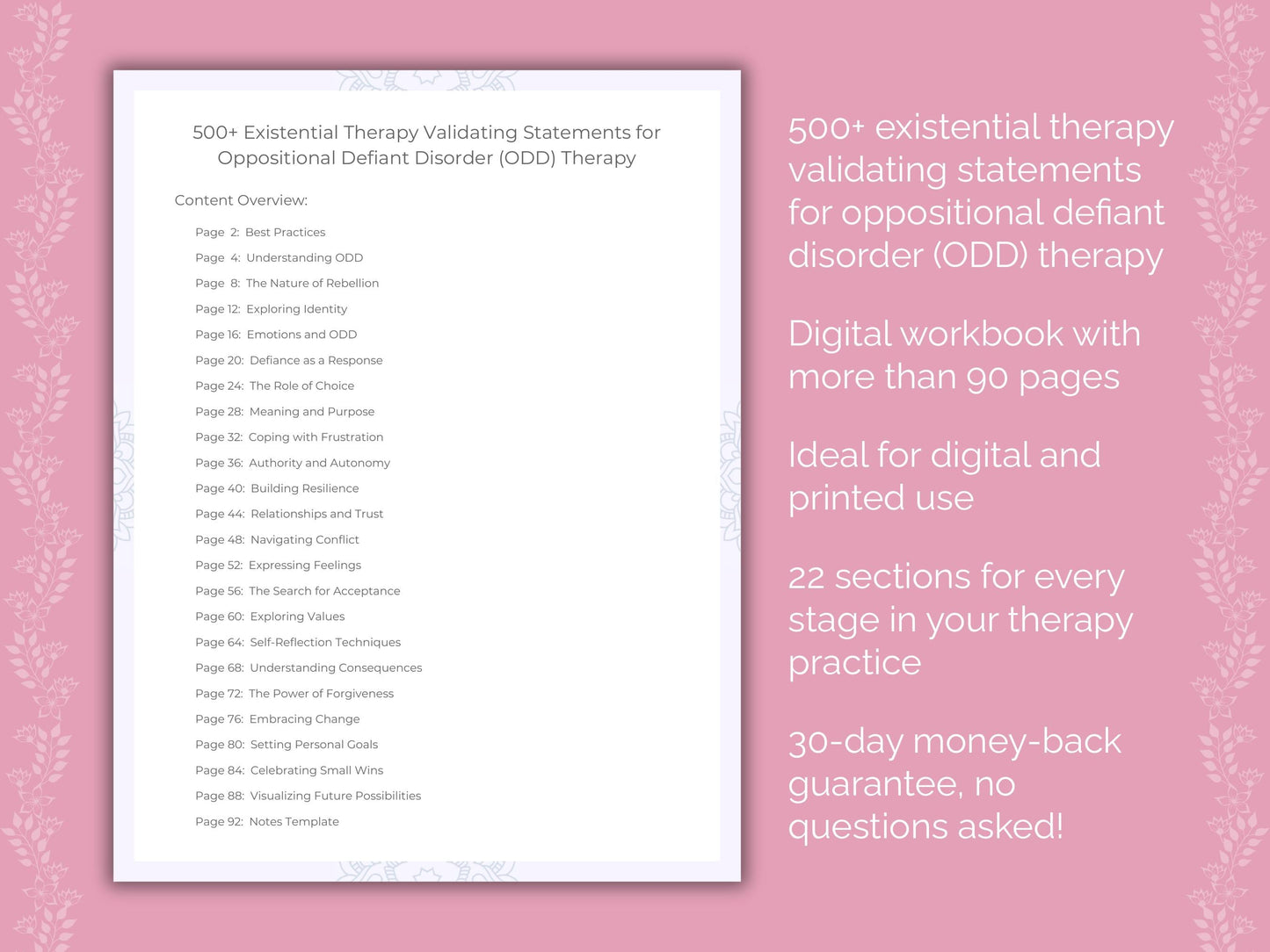 Oppositional Defiant Disorder (ODD) Existential Therapy Therapist Worksheets