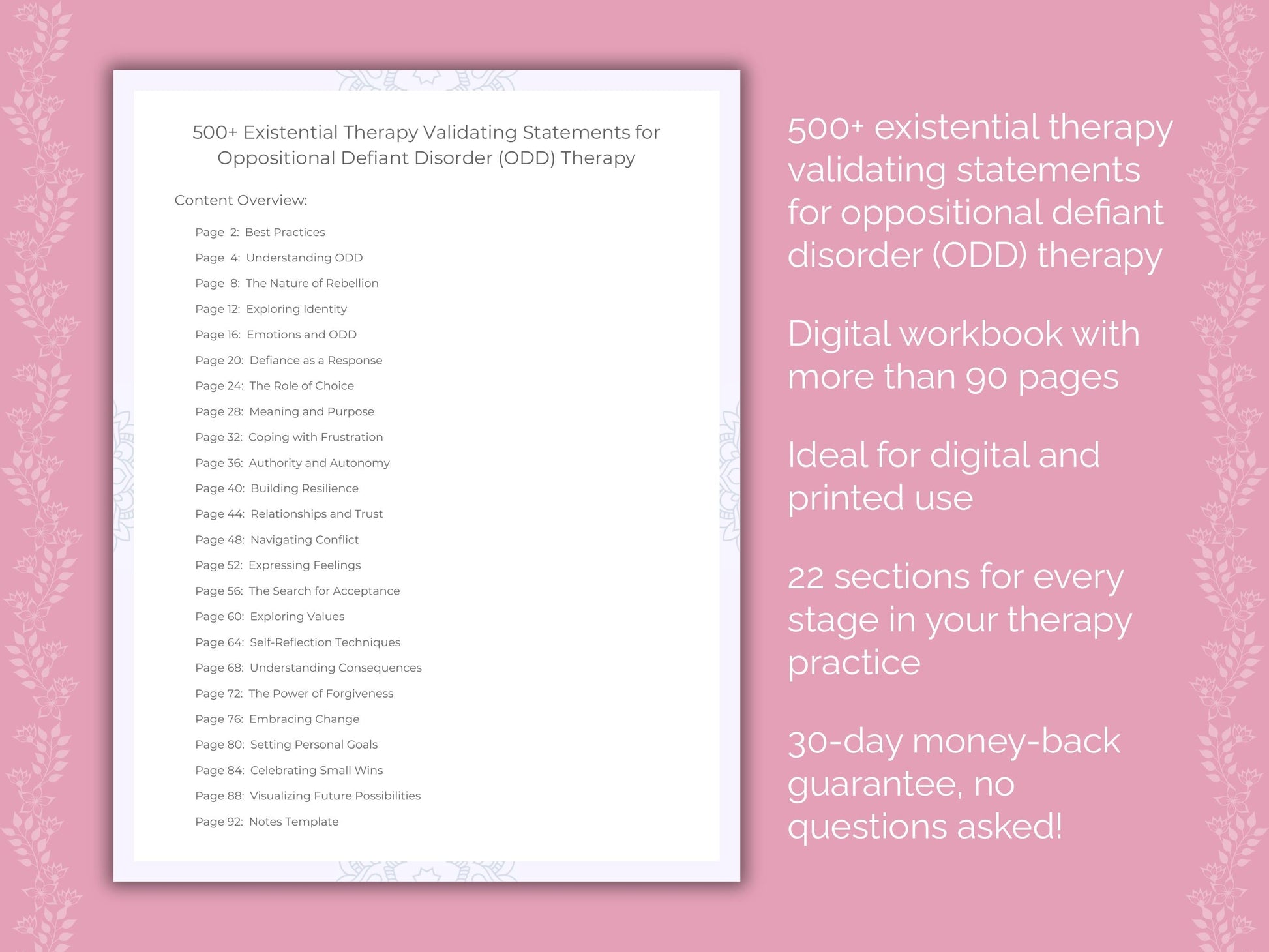 Oppositional Defiant Disorder (ODD) Existential Therapy Therapist Worksheets