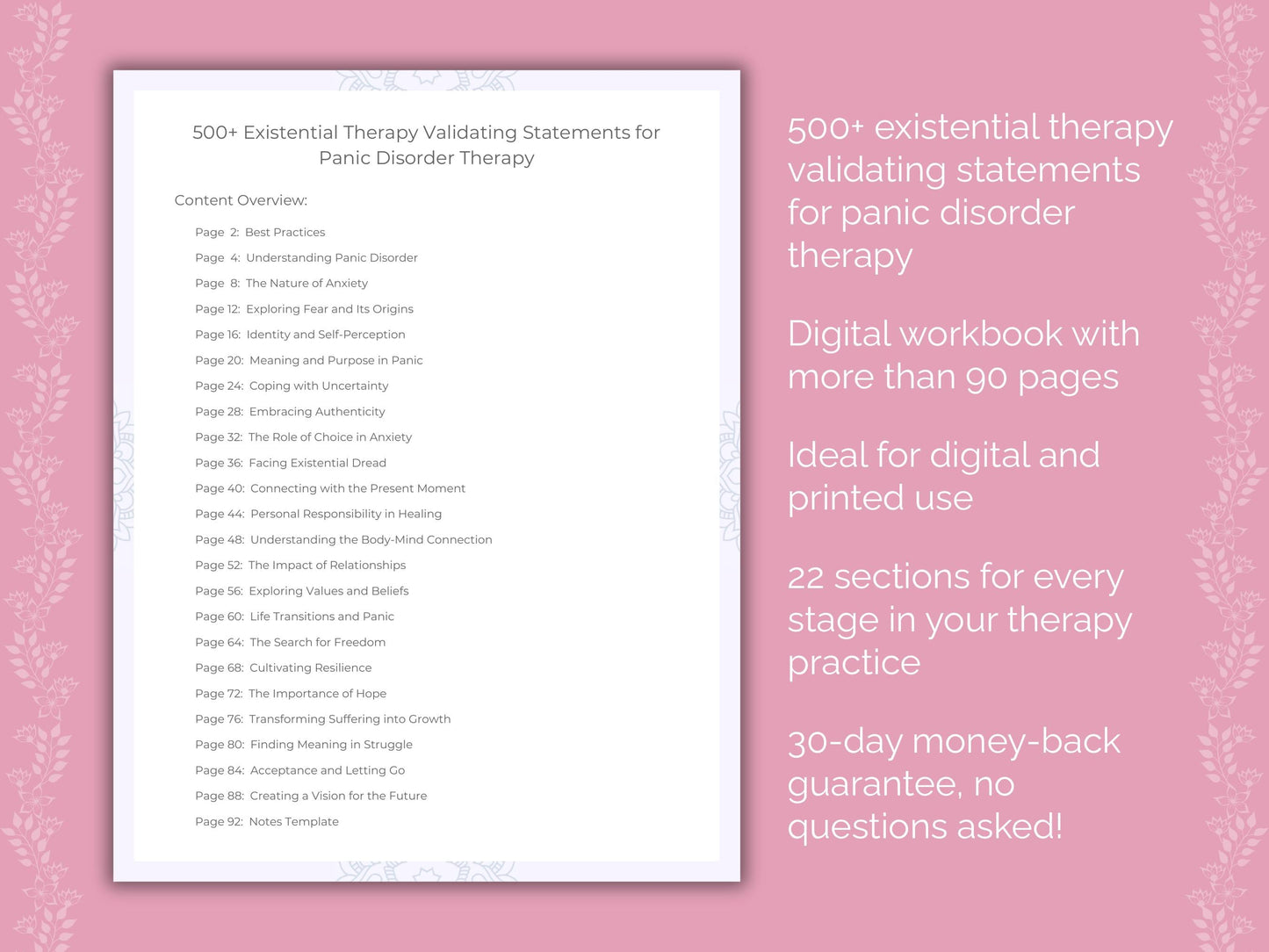 Panic Disorder Existential Therapy Therapist Worksheets