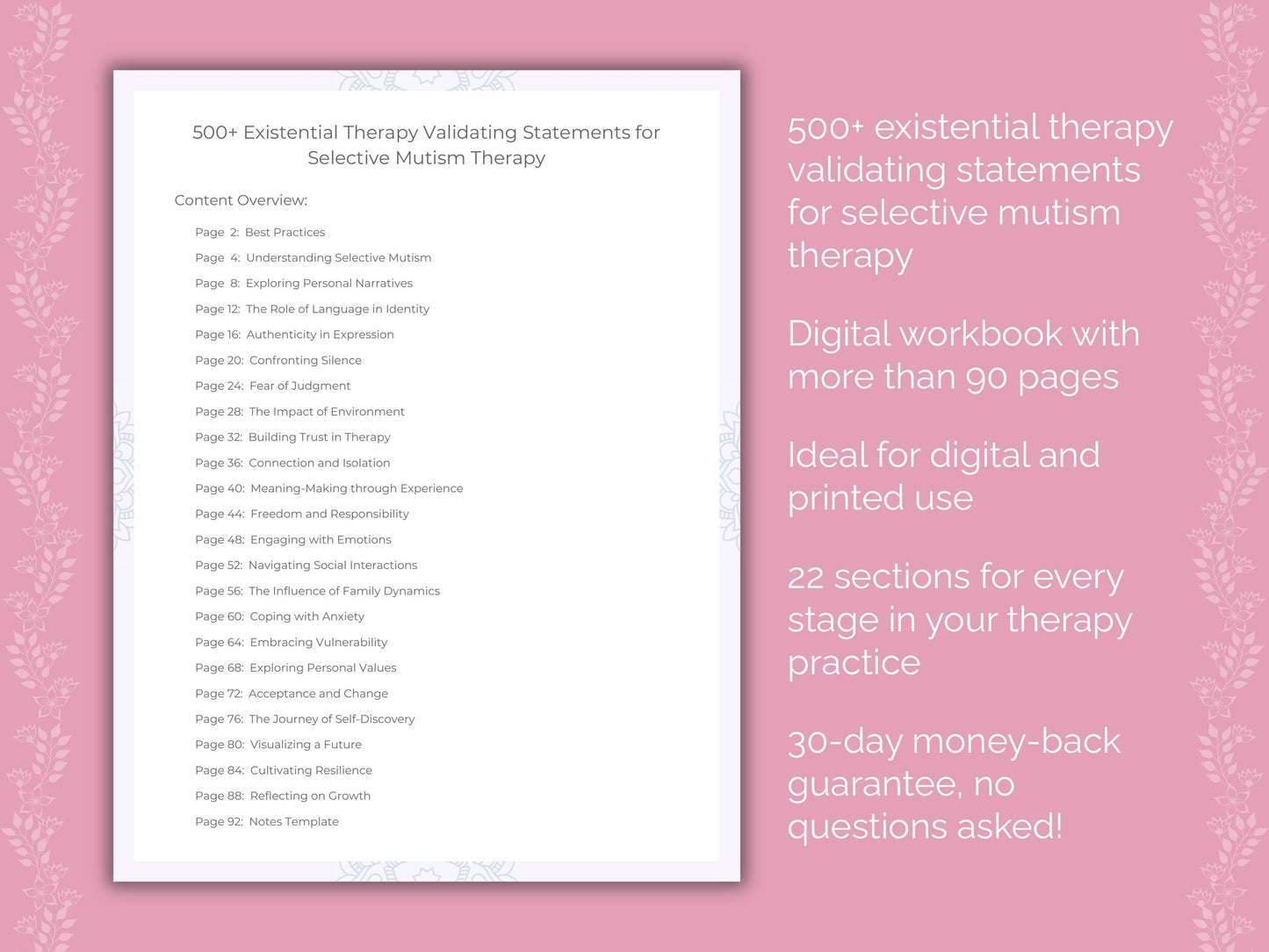 Selective Mutism Existential Therapy Therapist Worksheets