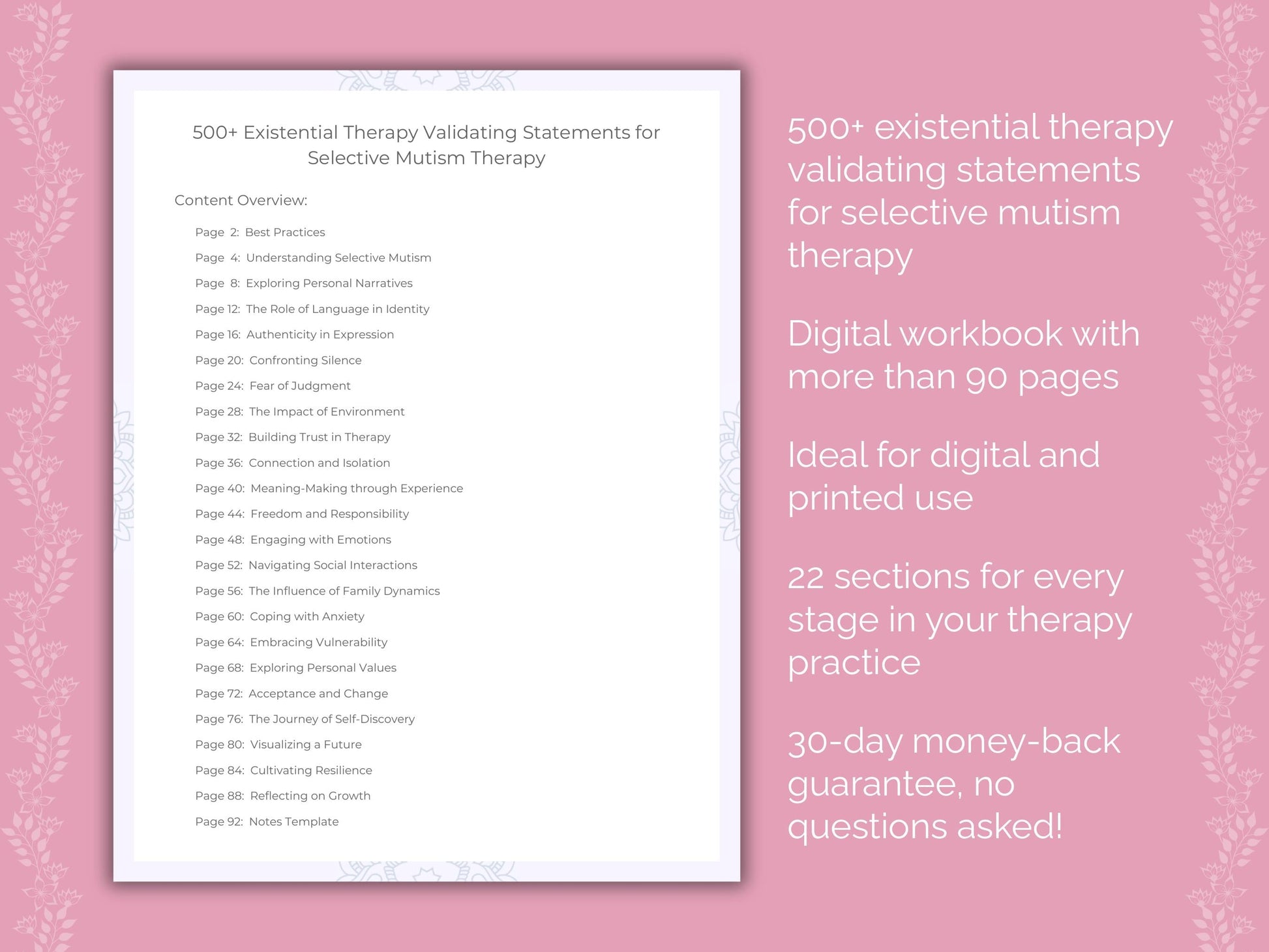 Selective Mutism Existential Therapy Therapist Worksheets