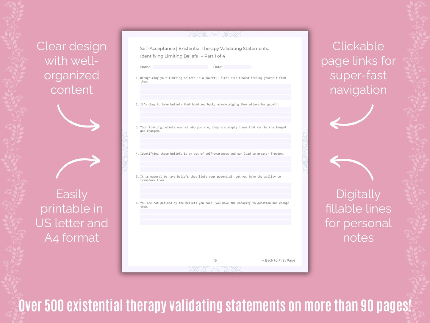 Self-Acceptance Existential Therapy Counseling Templates