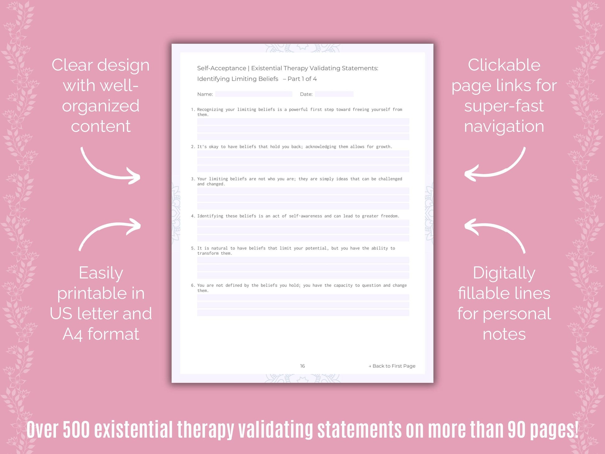 Self-Acceptance Existential Therapy Counseling Templates