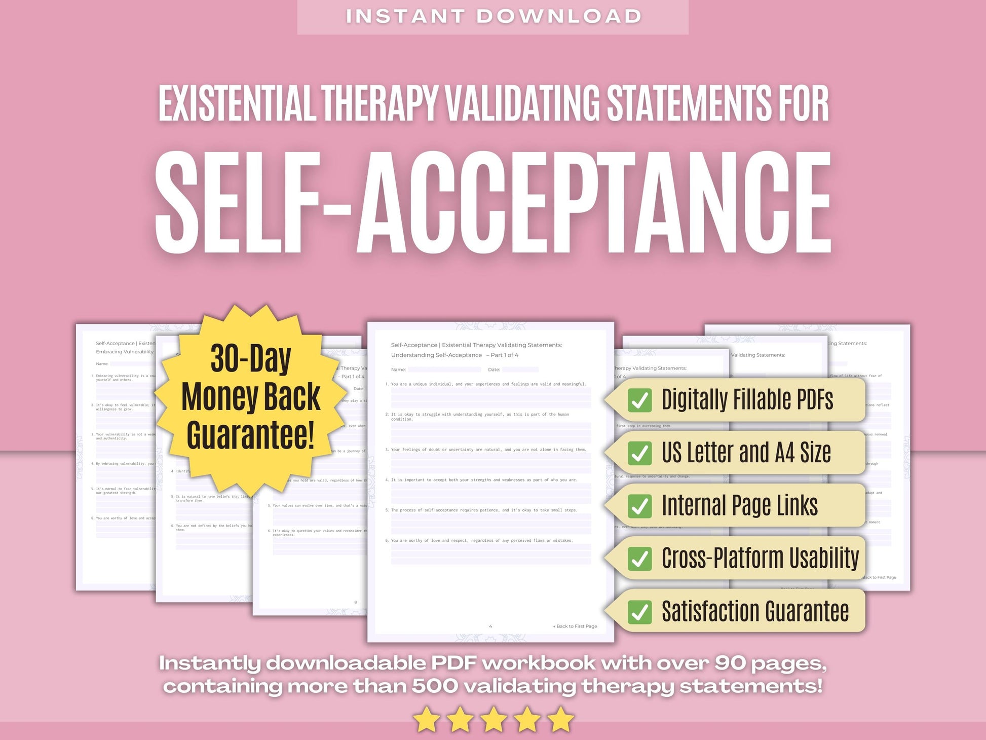 Self-Acceptance Existential Therapy Psychology Workbooks