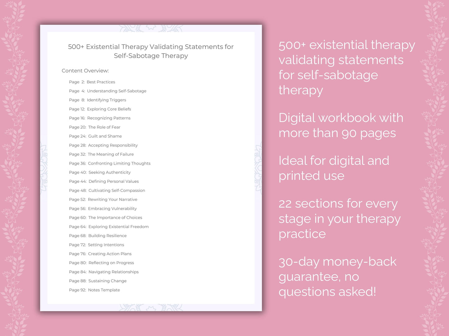 Self-Sabotage Existential Therapy Therapist Worksheets