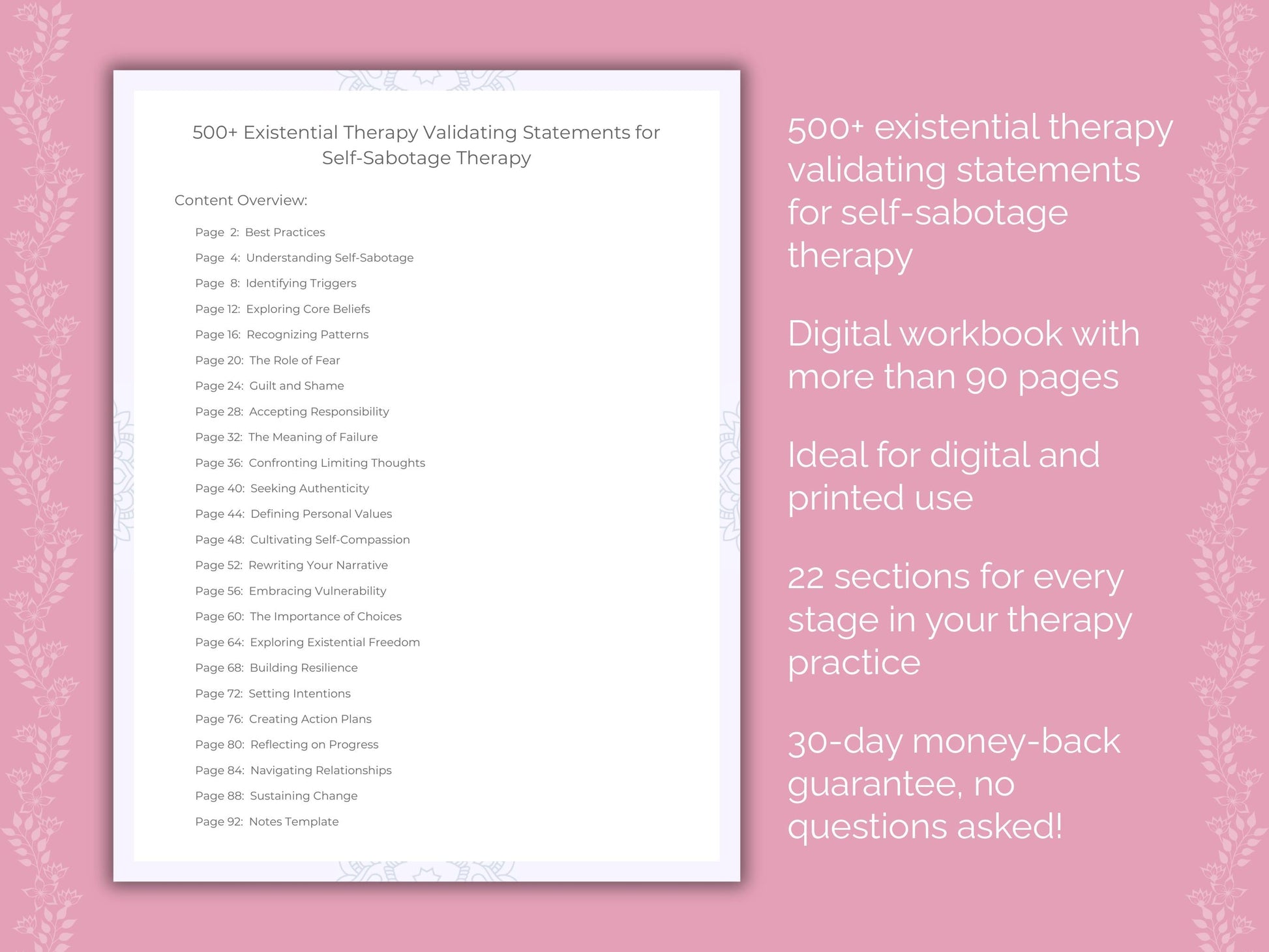 Self-Sabotage Existential Therapy Therapist Worksheets