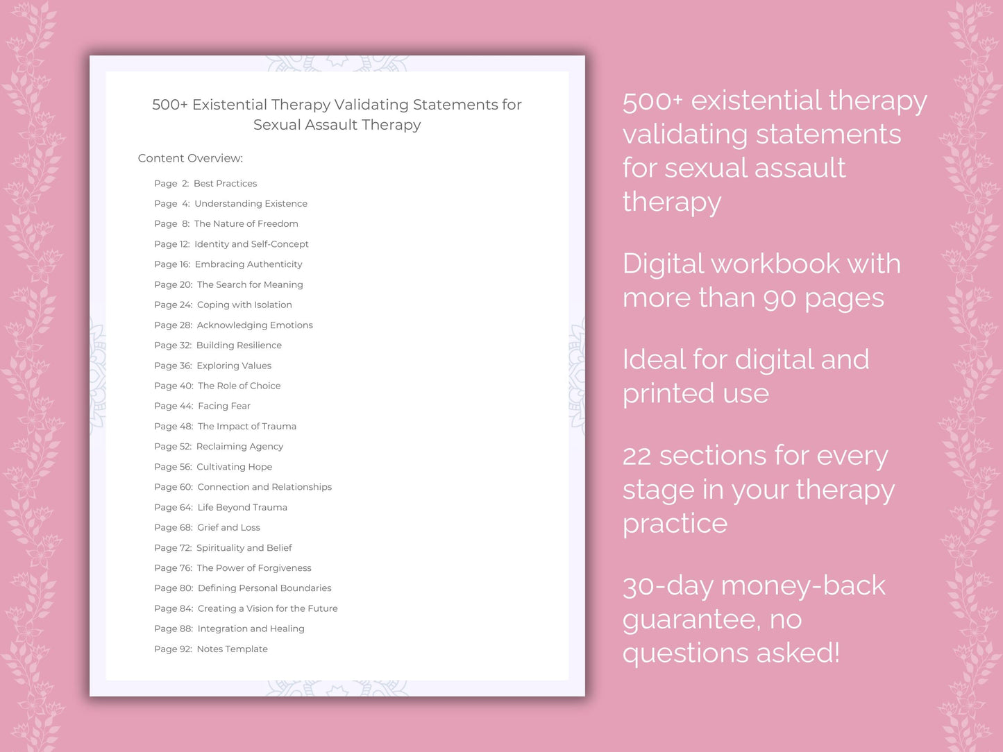 Sexual Assault Existential Therapy Therapist Worksheets