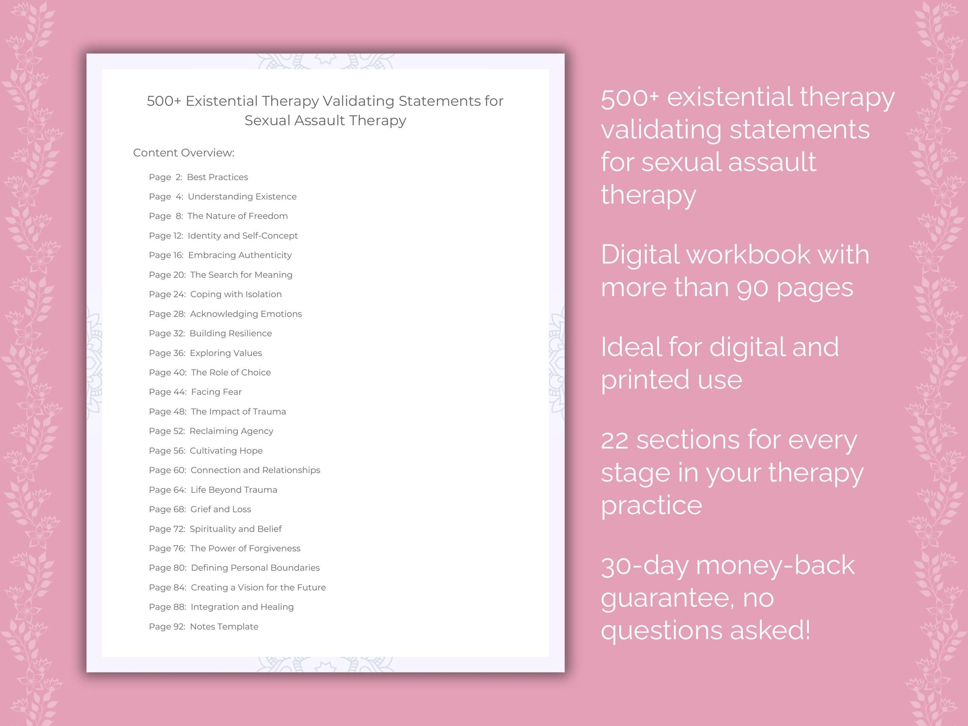 Sexual Assault Existential Therapy Therapist Worksheets