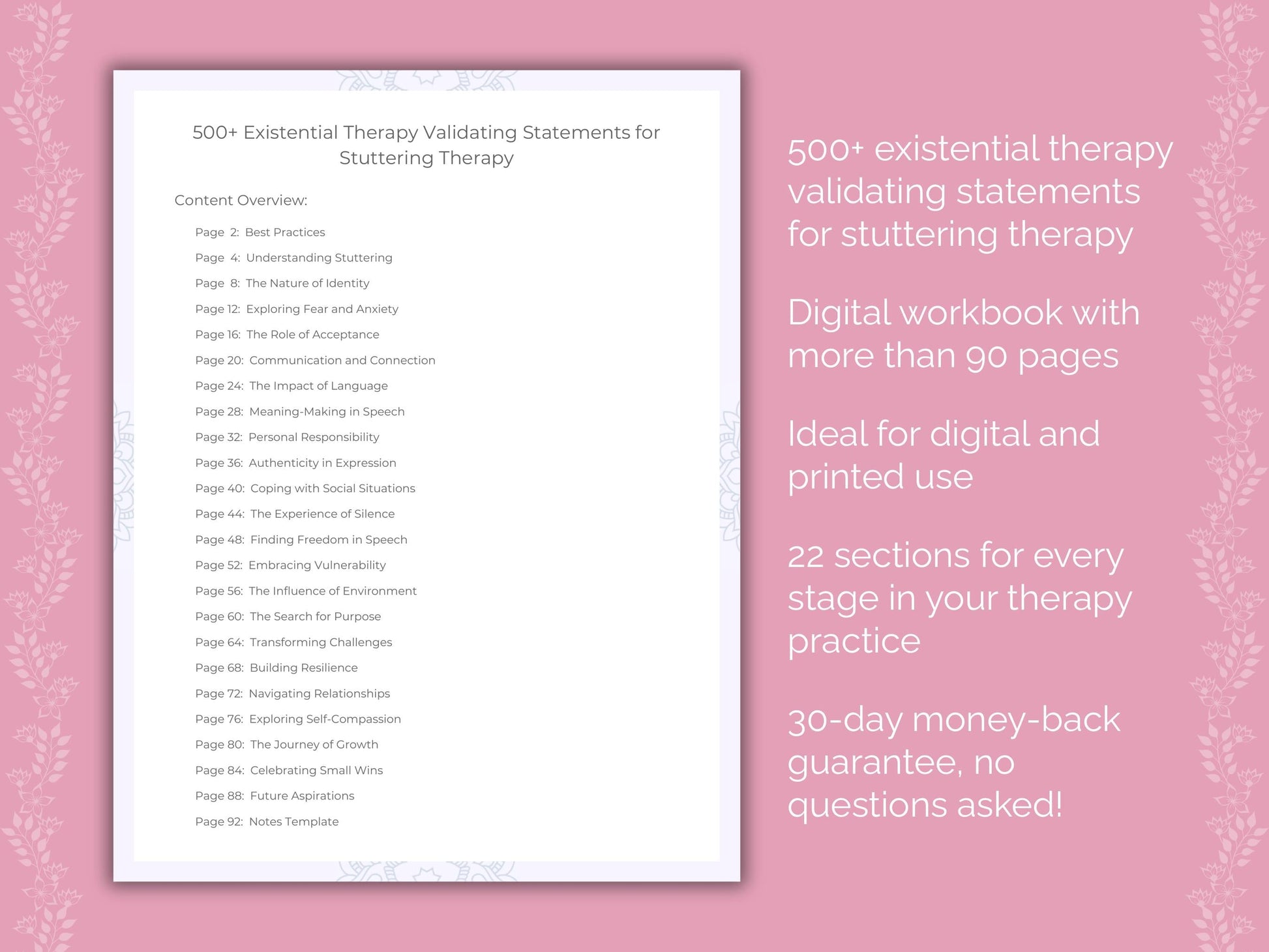 Stuttering Existential Therapy Therapist Worksheets
