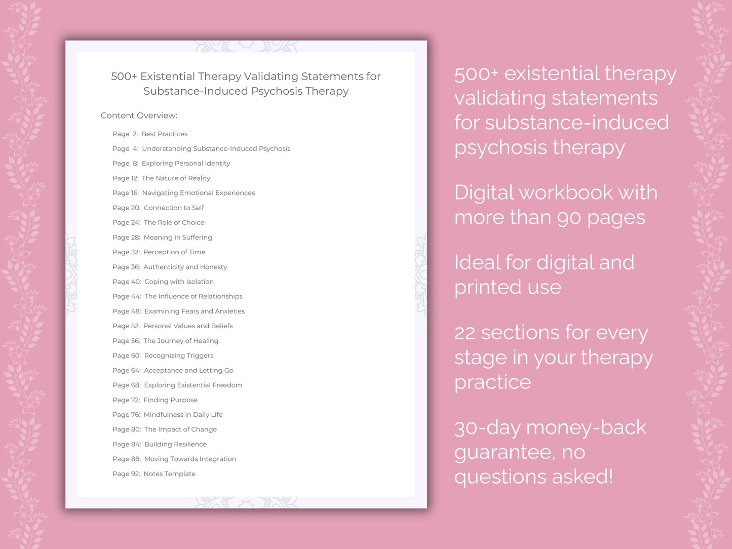 Substance-Induced Psychosis Existential Therapy Therapist Worksheets