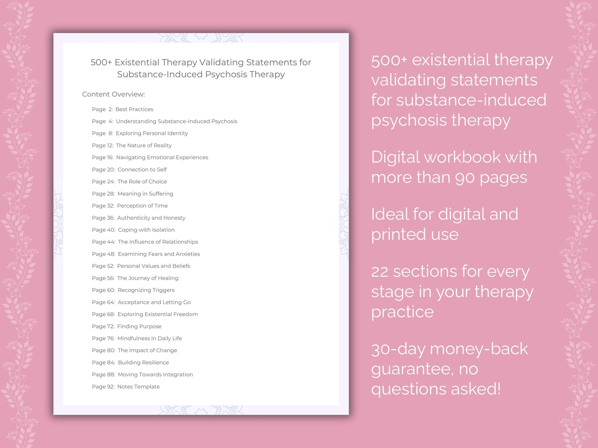 Substance-Induced Psychosis Existential Therapy Therapist Worksheets