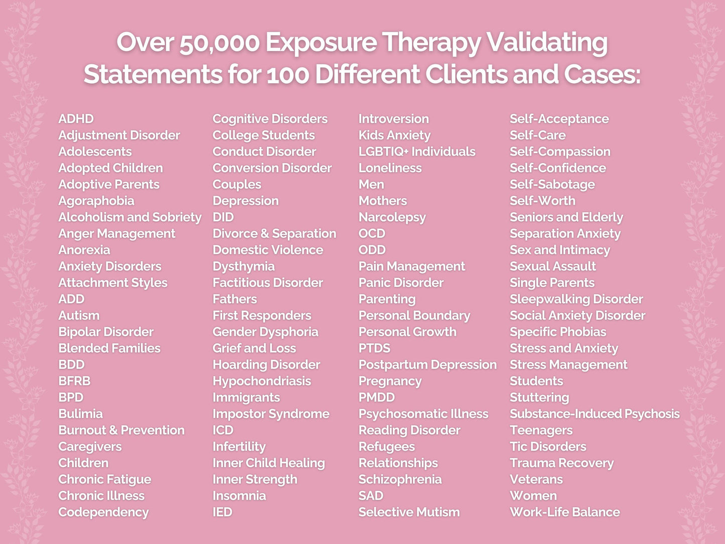 Exposure Therapy Validating Statements Therapist Worksheets