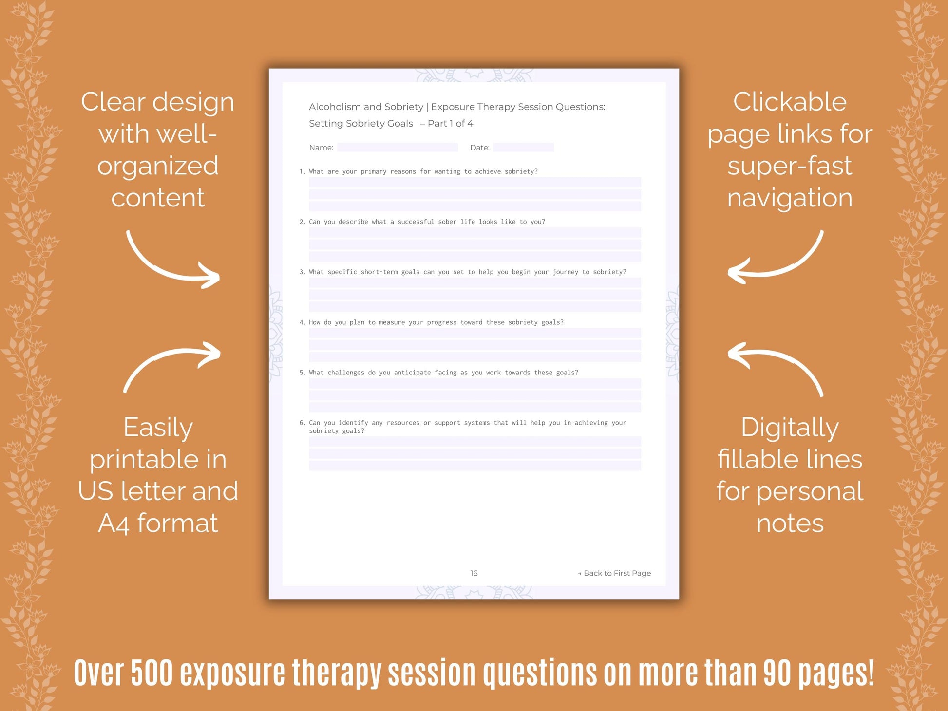 Alcoholism and Sobriety Exposure Therapy Counseling Templates