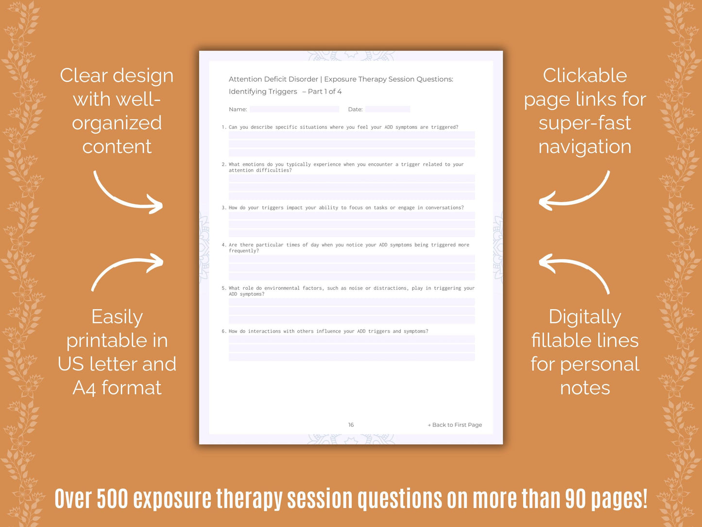 Attention Deficit Disorder (ADD) Exposure Therapy Counseling Templates