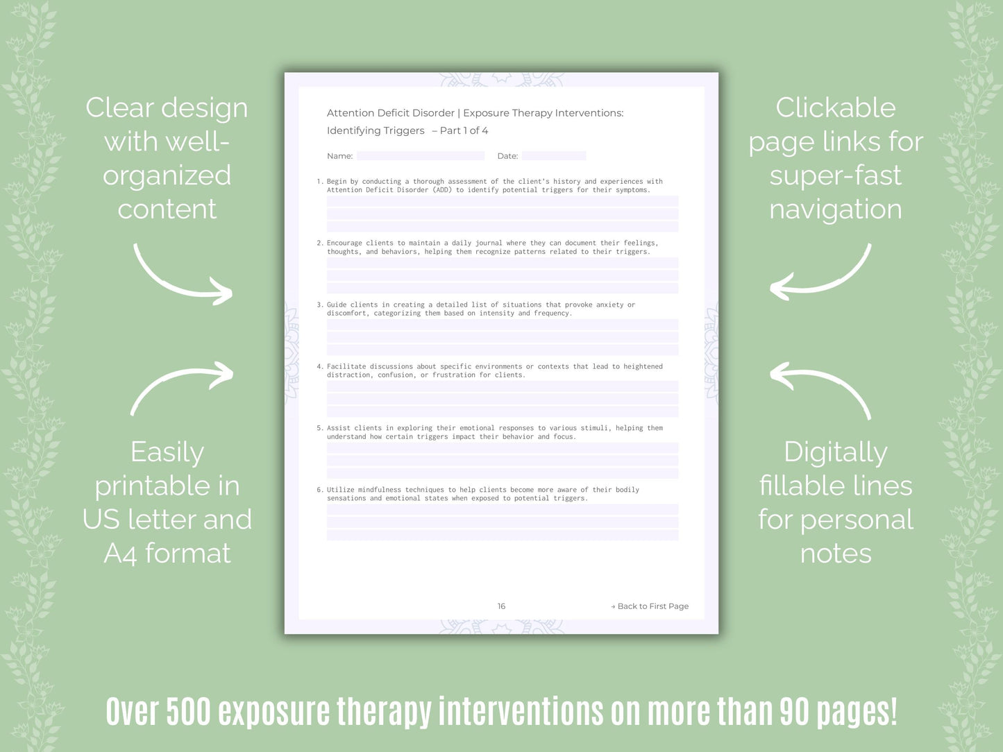 Attention Deficit Disorder (ADD) Exposure Therapy Counseling Templates