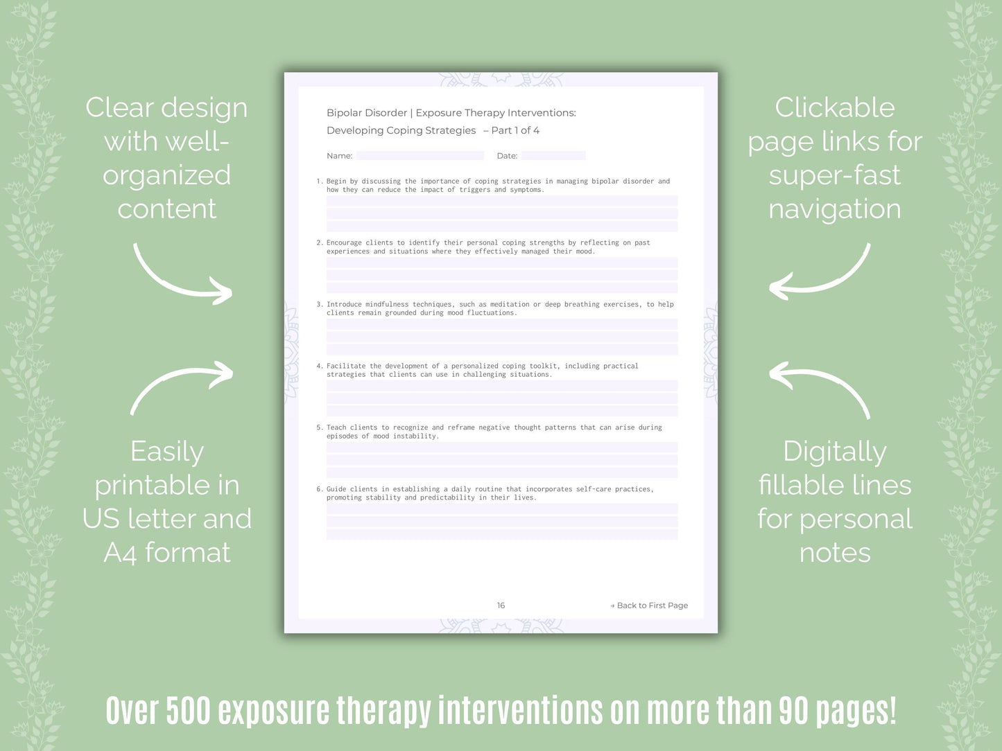 Bipolar Disorder Exposure Therapy Counseling Templates