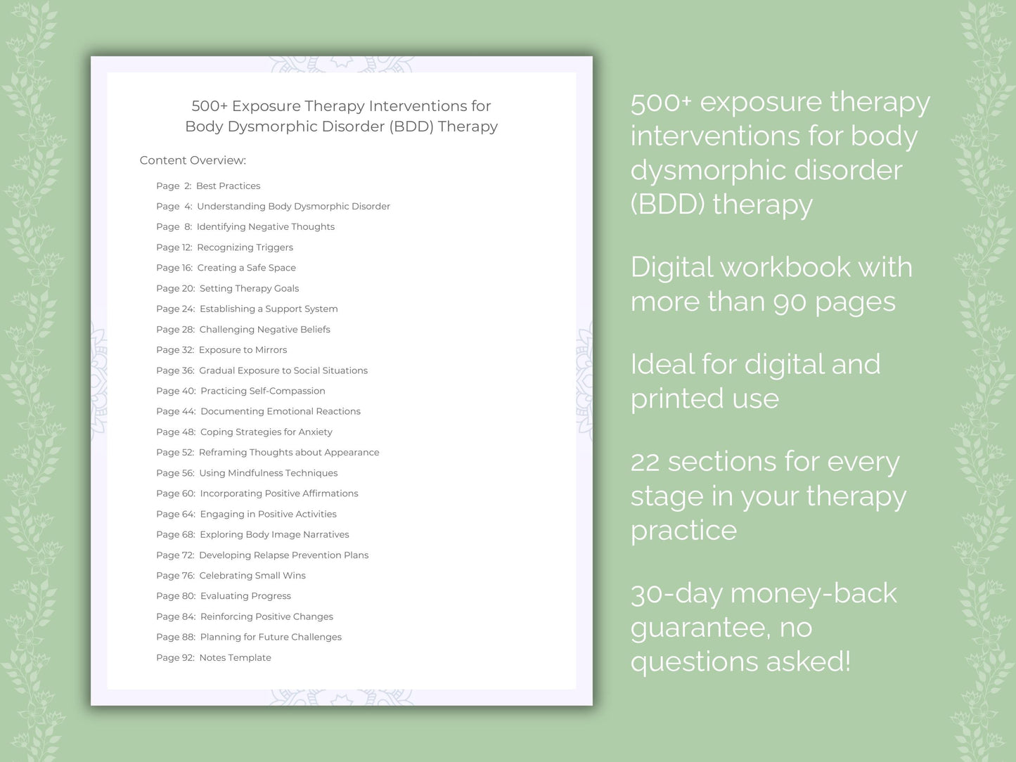 Body Dysmorphic Disorder (BDD) Exposure Therapy Therapist Worksheets