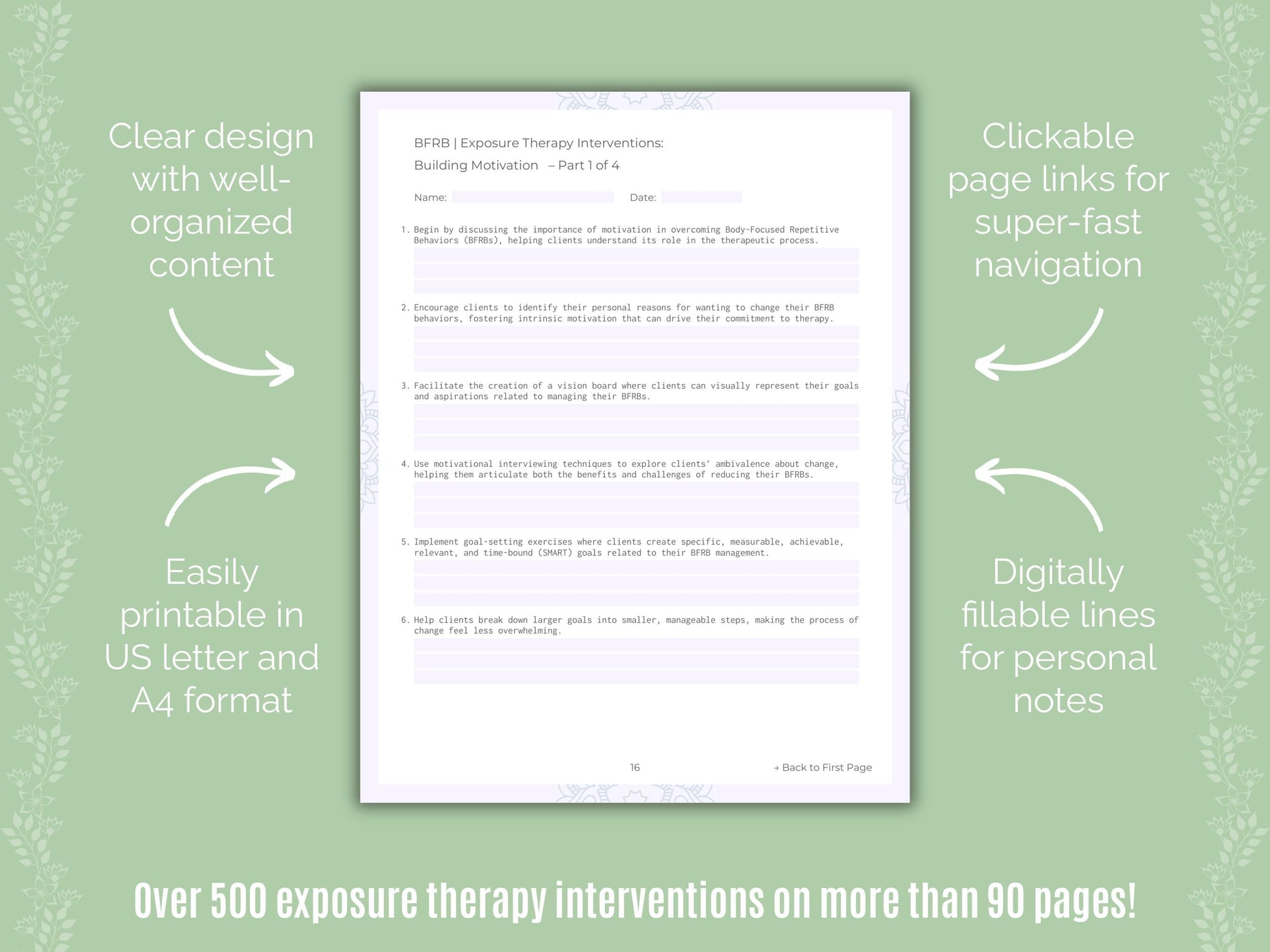 Body-Focused Repetitive Behavior (BFRB) Exposure Therapy Counseling Templates