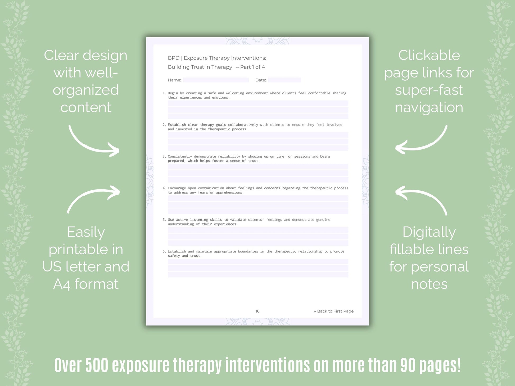 Borderline Personality Disorder (BPD) Exposure Therapy Counseling Templates