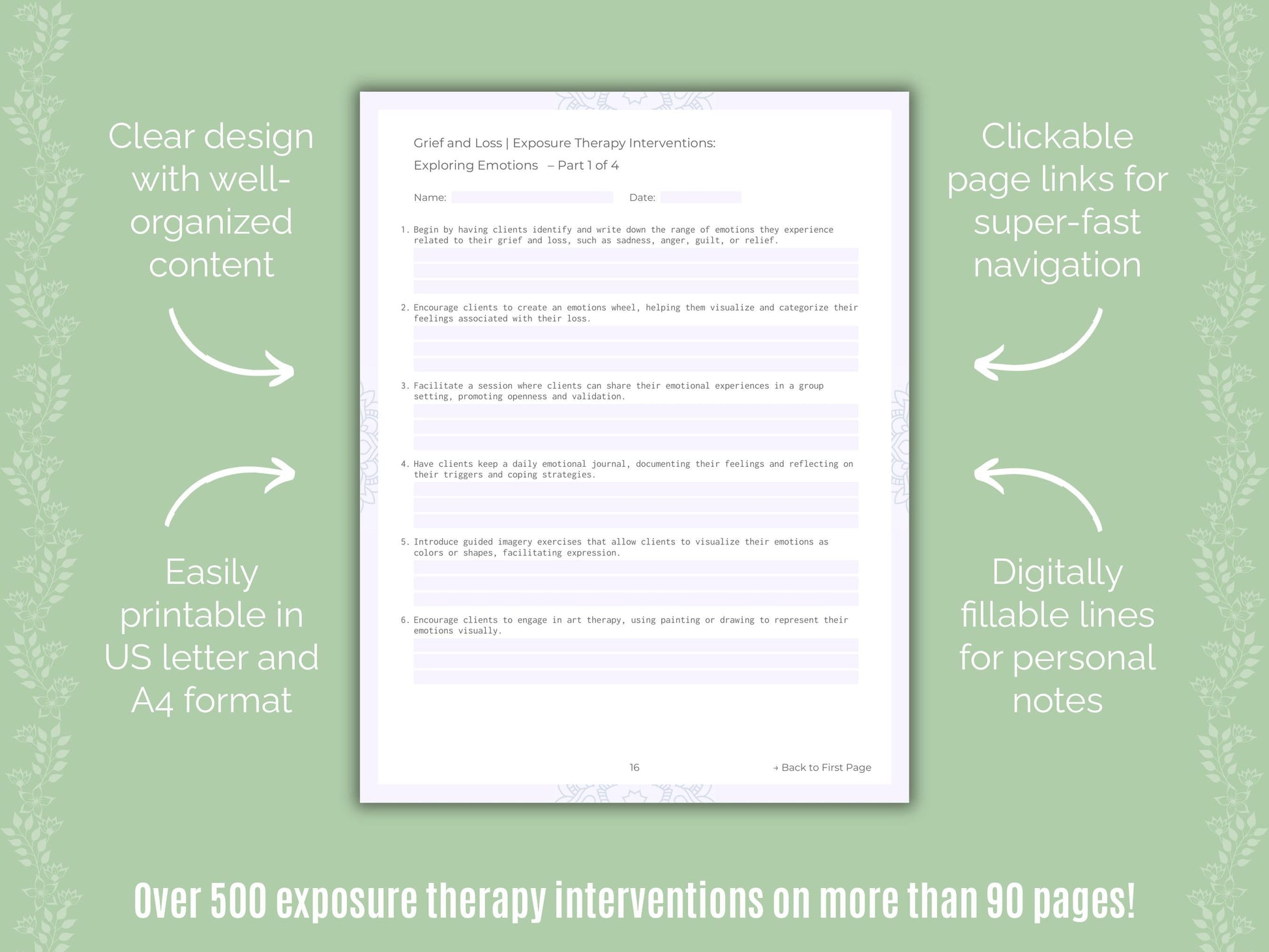 Grief and Loss Exposure Therapy Counseling Templates