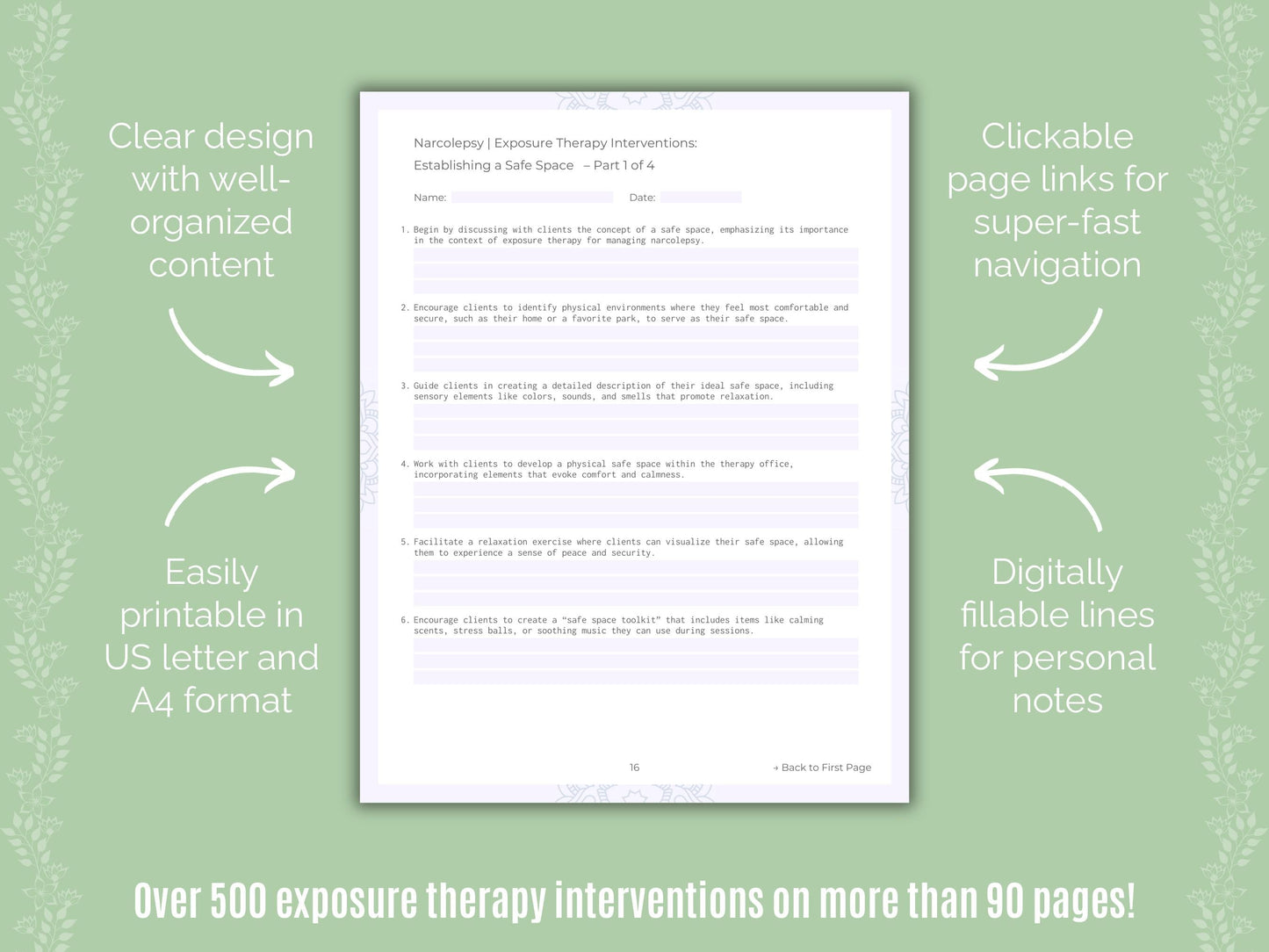 Narcolepsy Exposure Therapy Counseling Templates