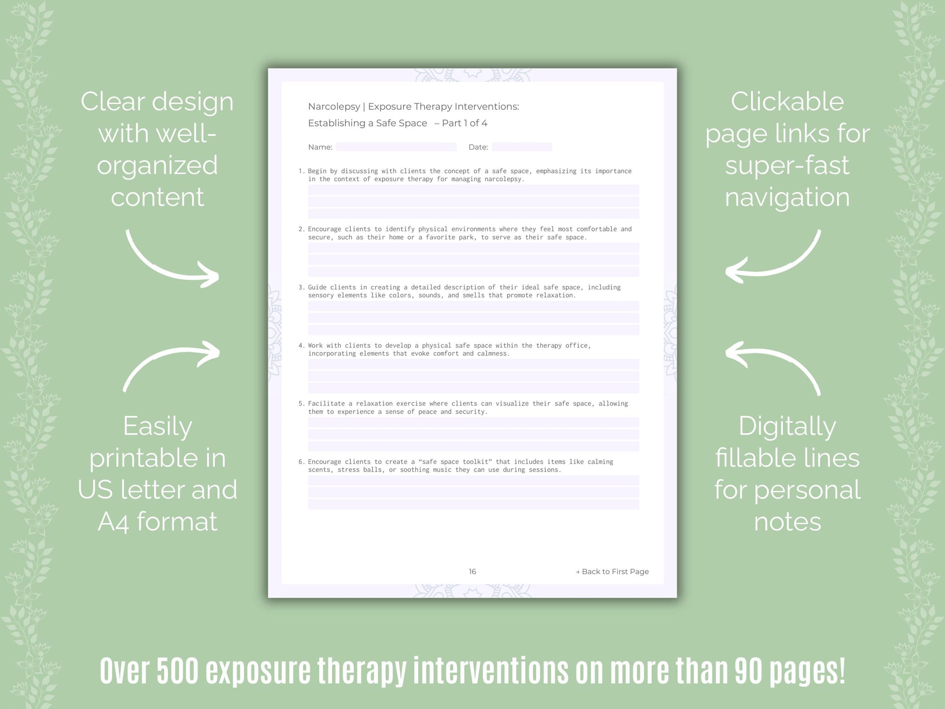 Narcolepsy Exposure Therapy Counseling Templates