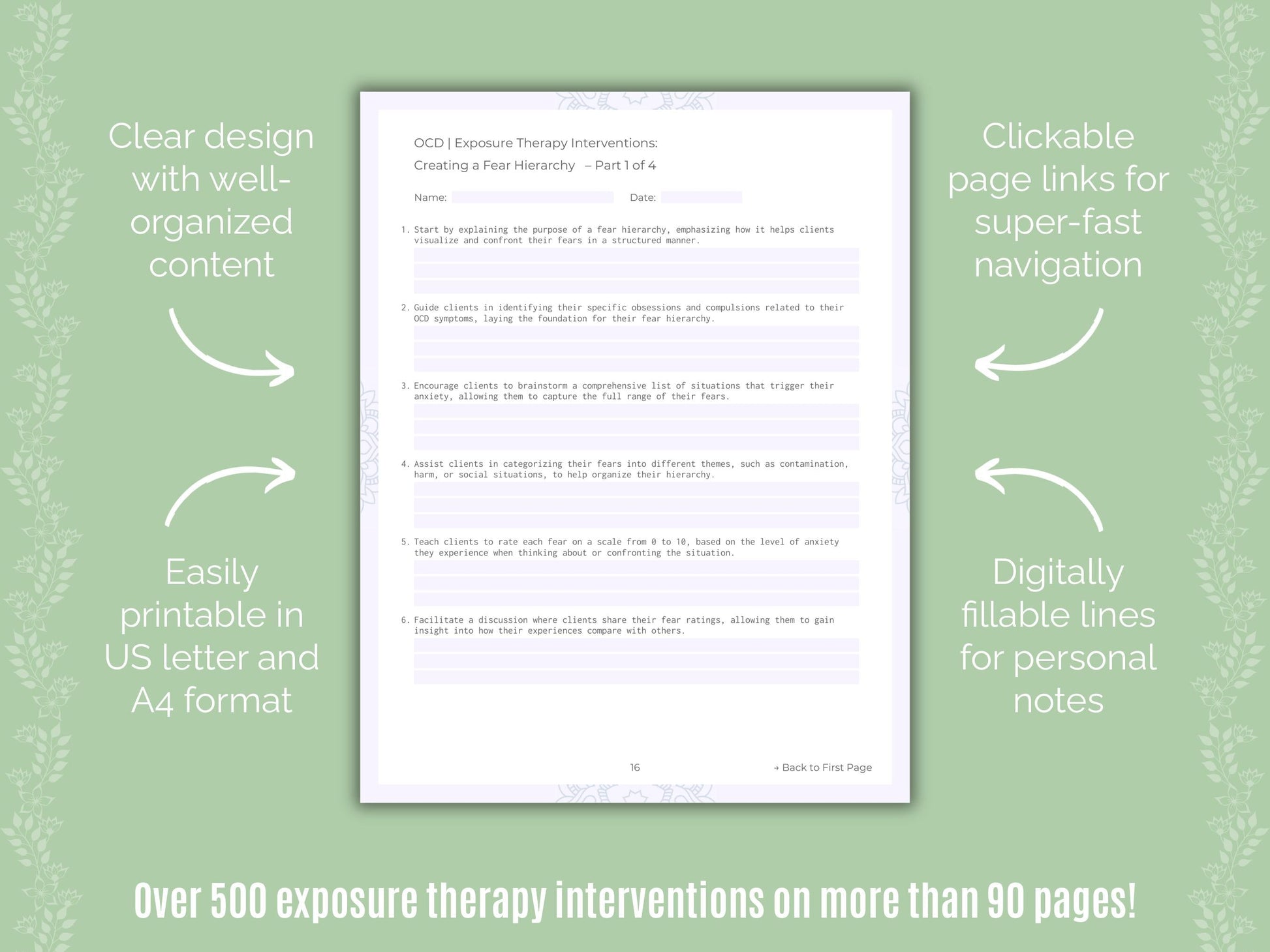 Obsessive-Compulsive Disorder (OCD) Exposure Therapy Counseling Templates