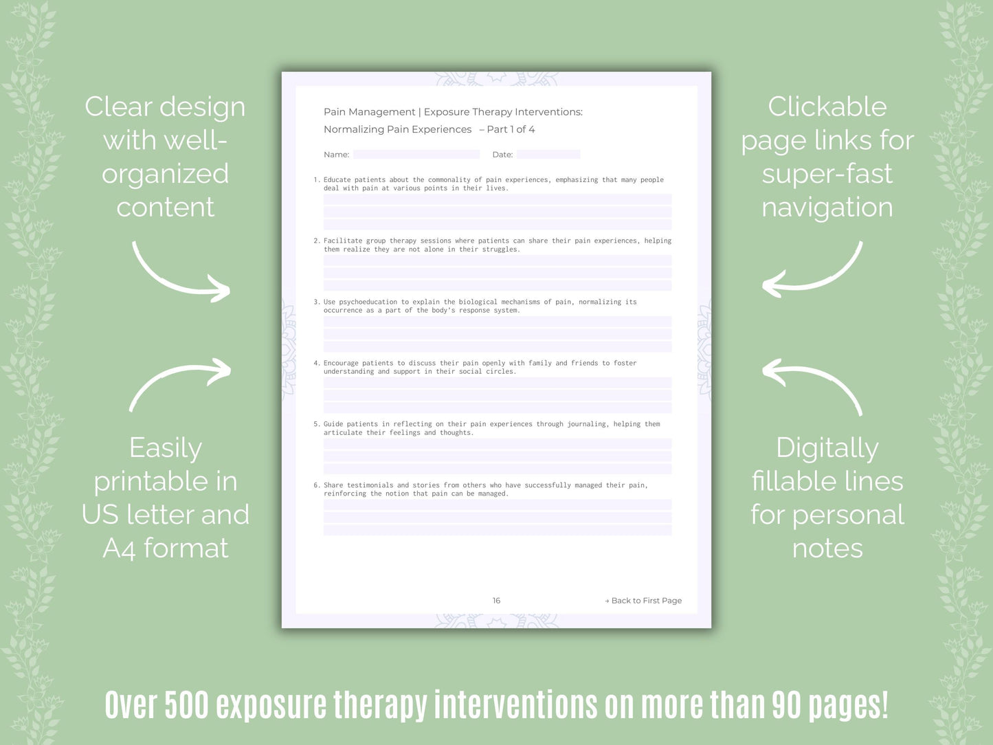 Pain Management Exposure Therapy Counseling Templates