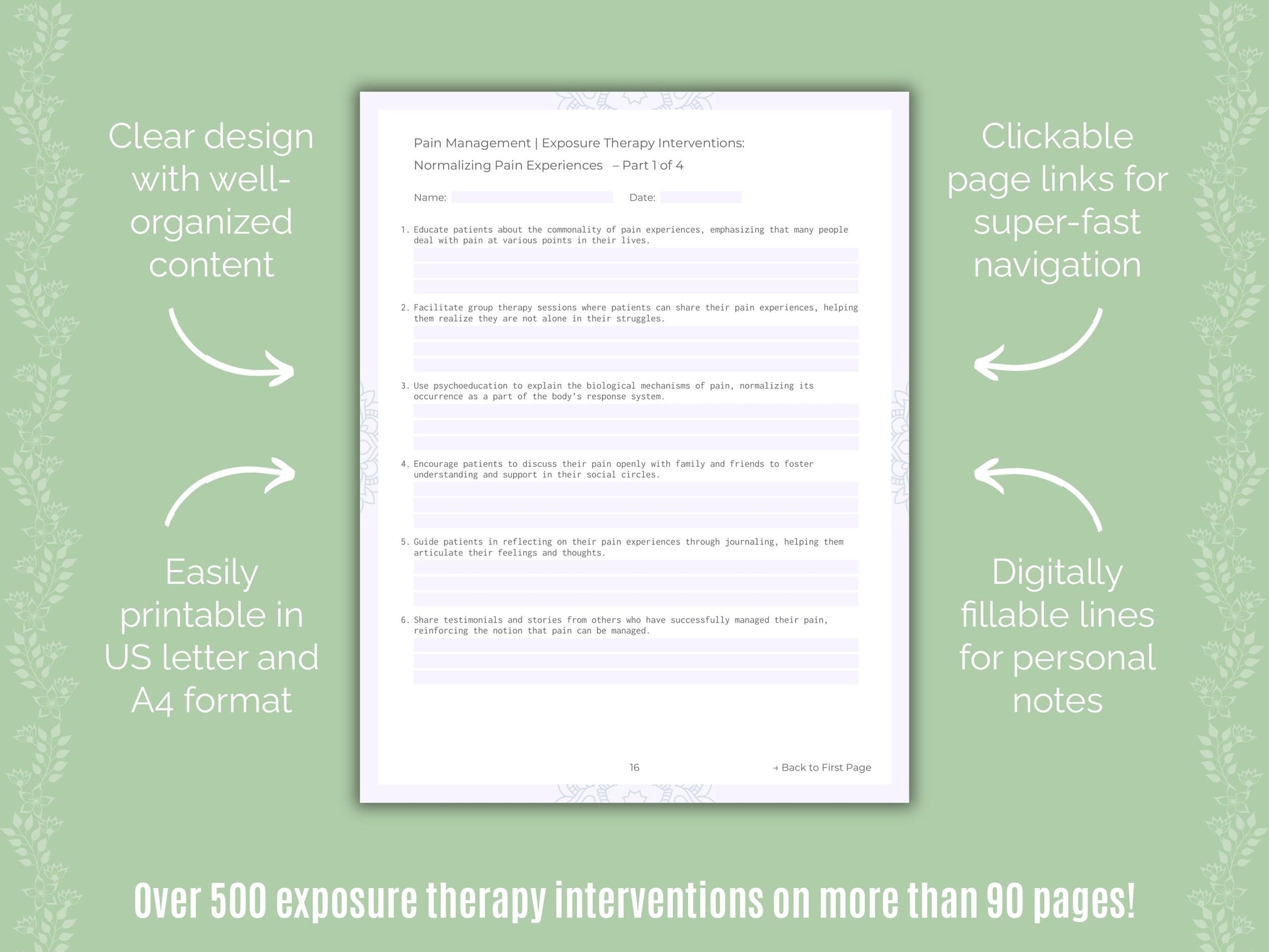Pain Management Exposure Therapy Counseling Templates