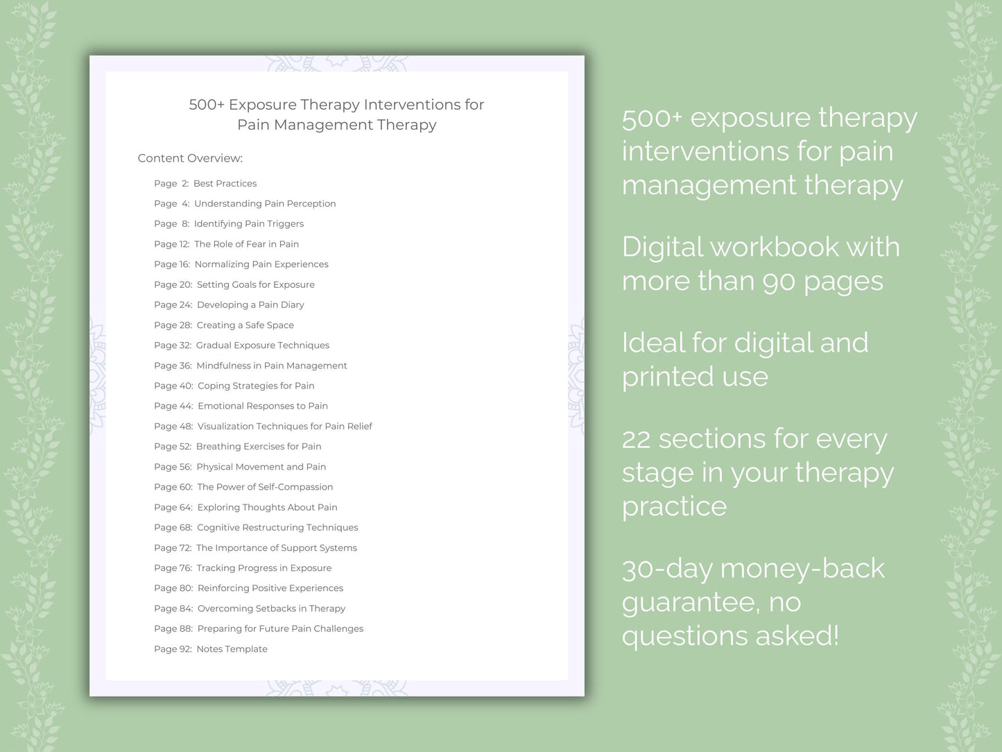 Pain Management Exposure Therapy Therapist Worksheets