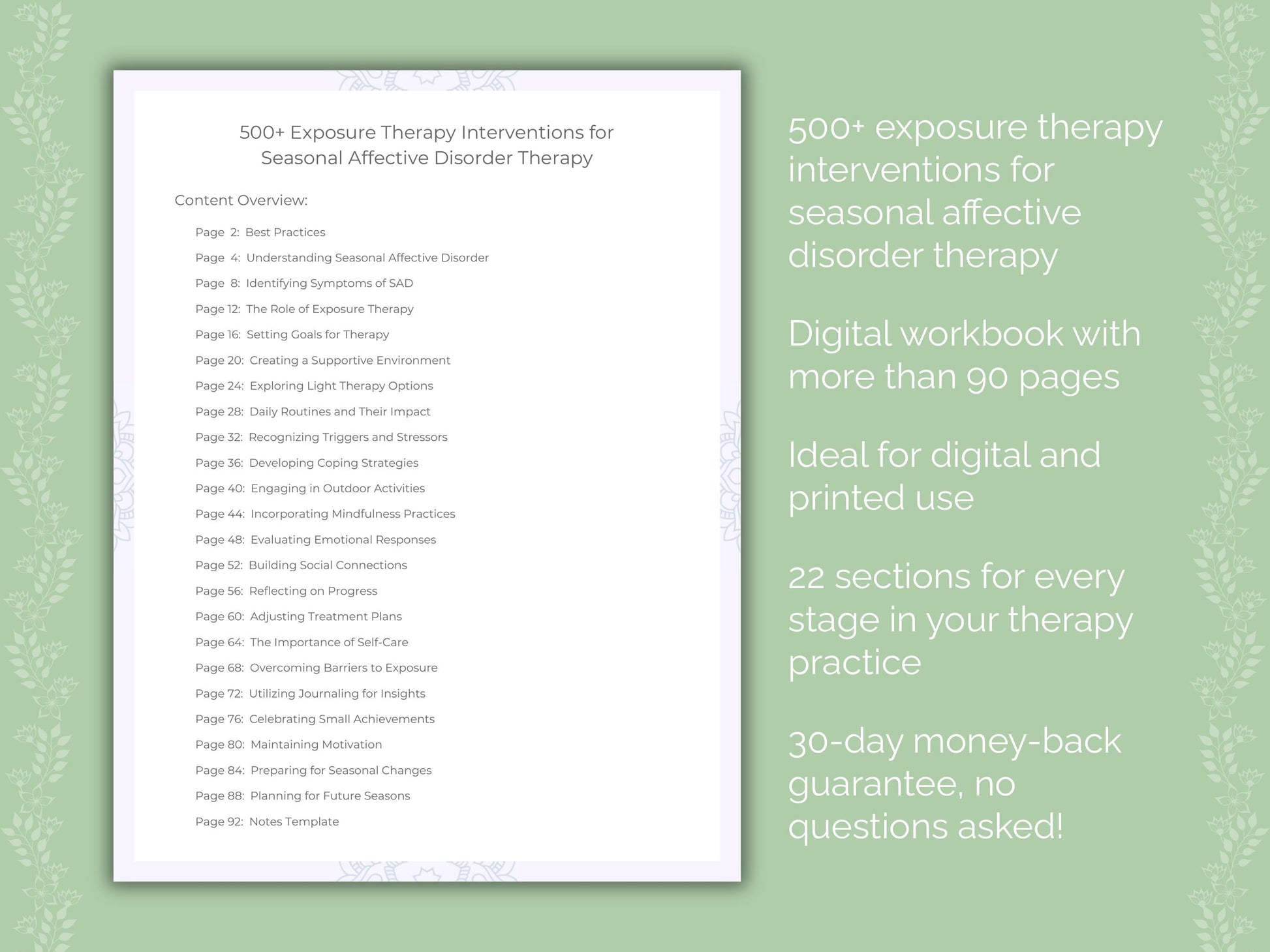 Seasonal Affective Disorder Exposure Therapy Therapist Worksheets