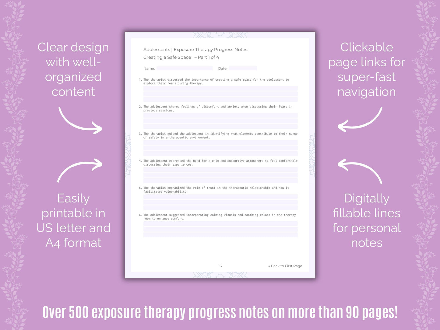 Adolescents Exposure Therapy Counseling Templates