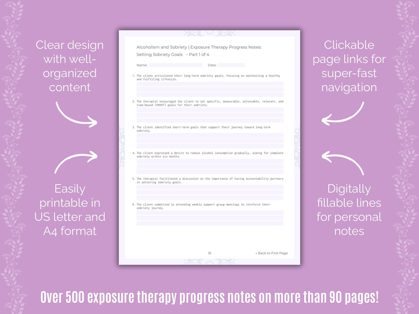 Alcoholism and Sobriety Exposure Therapy Counseling Templates