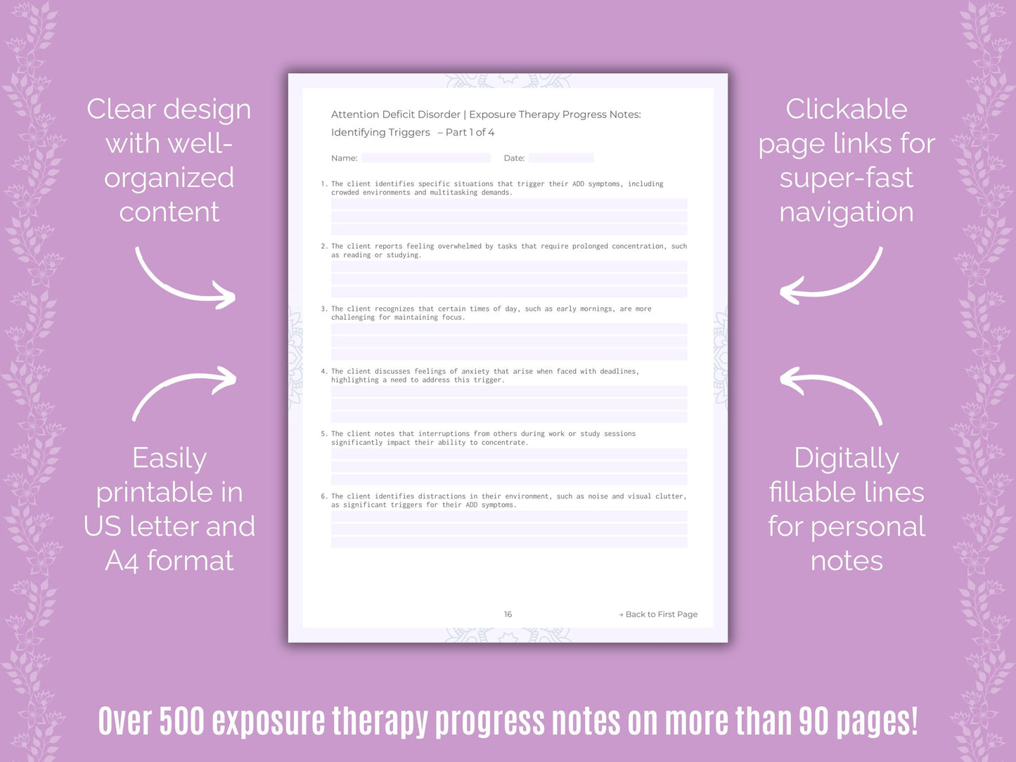 Attention Deficit Disorder (ADD) Exposure Therapy Counseling Templates