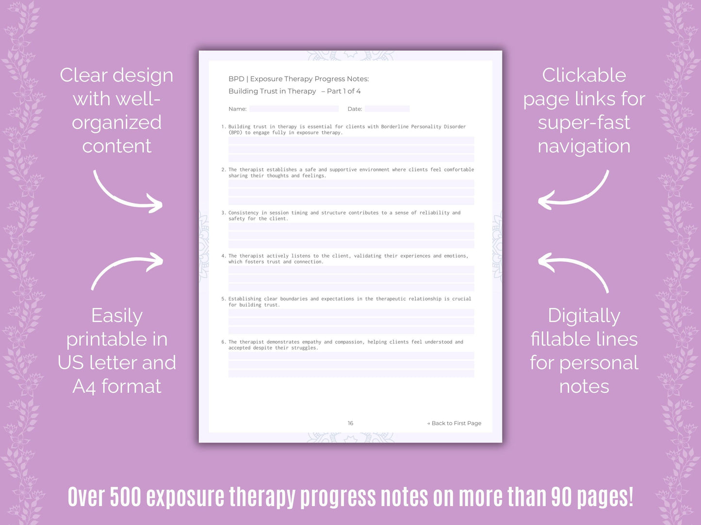 Borderline Personality Disorder (BPD) Exposure Therapy Counseling Templates