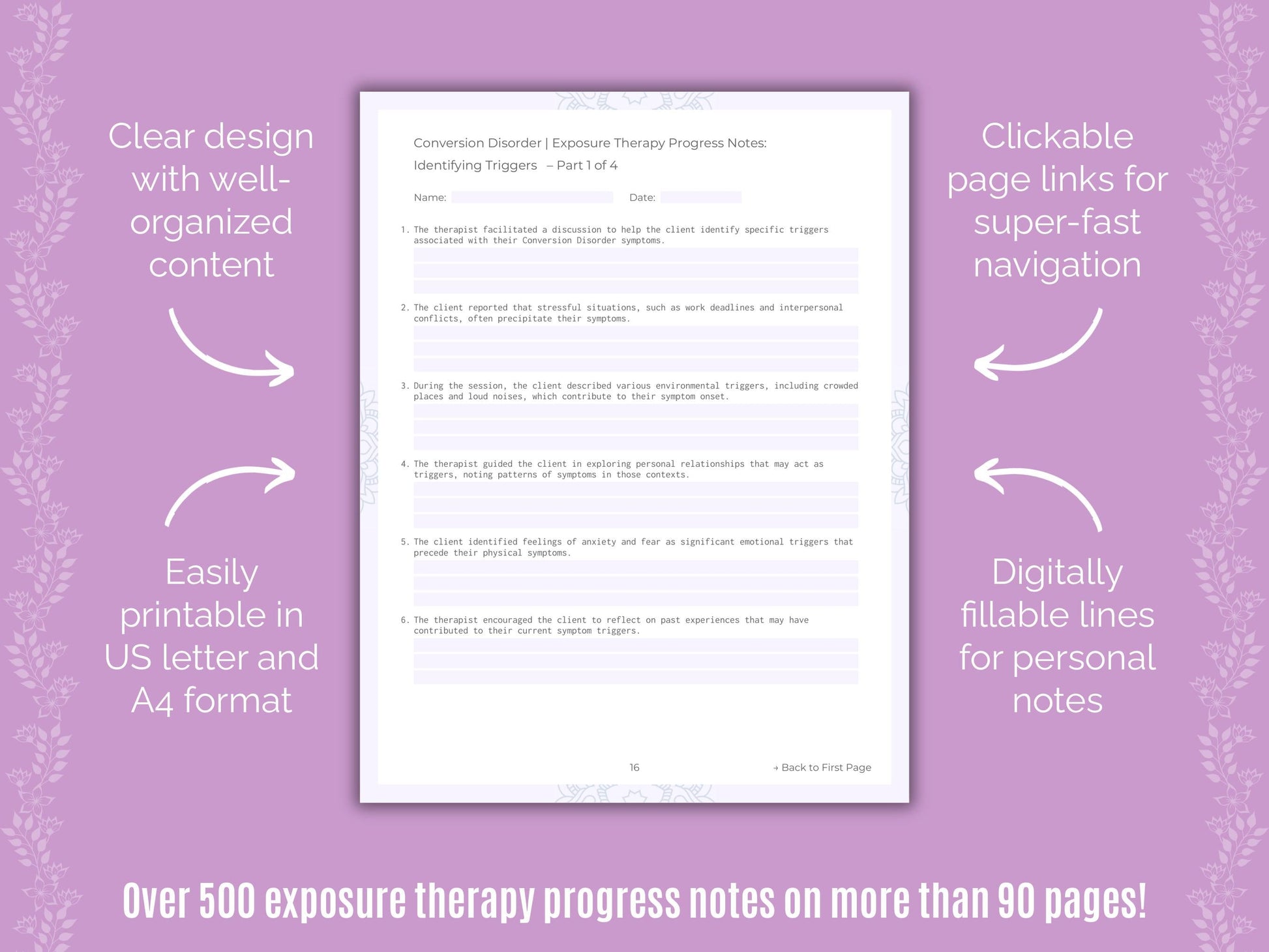 Conversion Disorder Exposure Therapy Counseling Templates