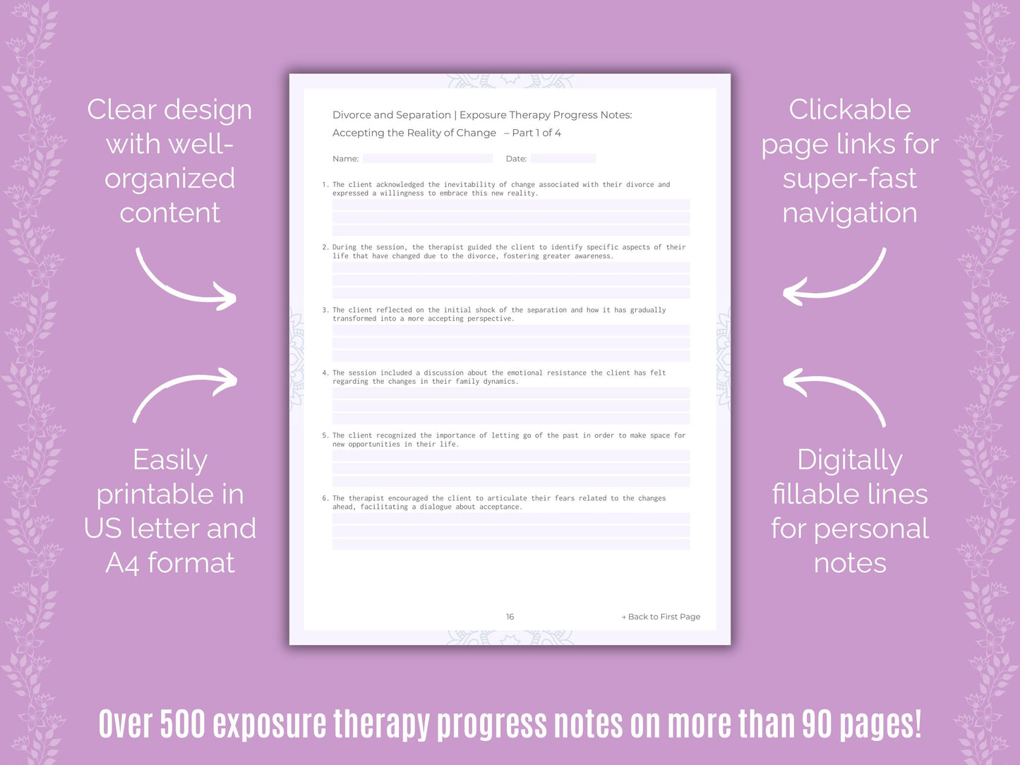 Divorce and Separation Exposure Therapy Counseling Templates