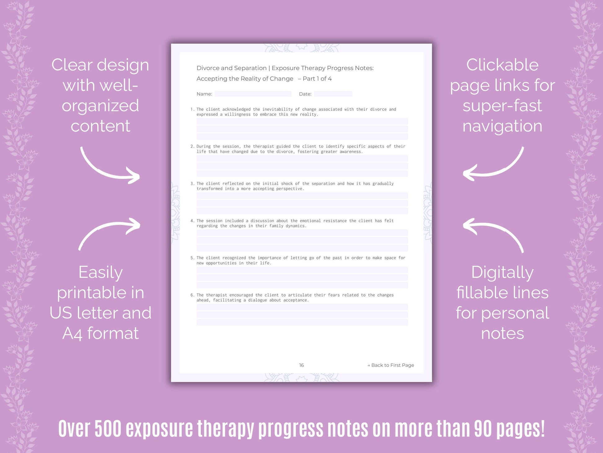 Divorce and Separation Exposure Therapy Counseling Templates