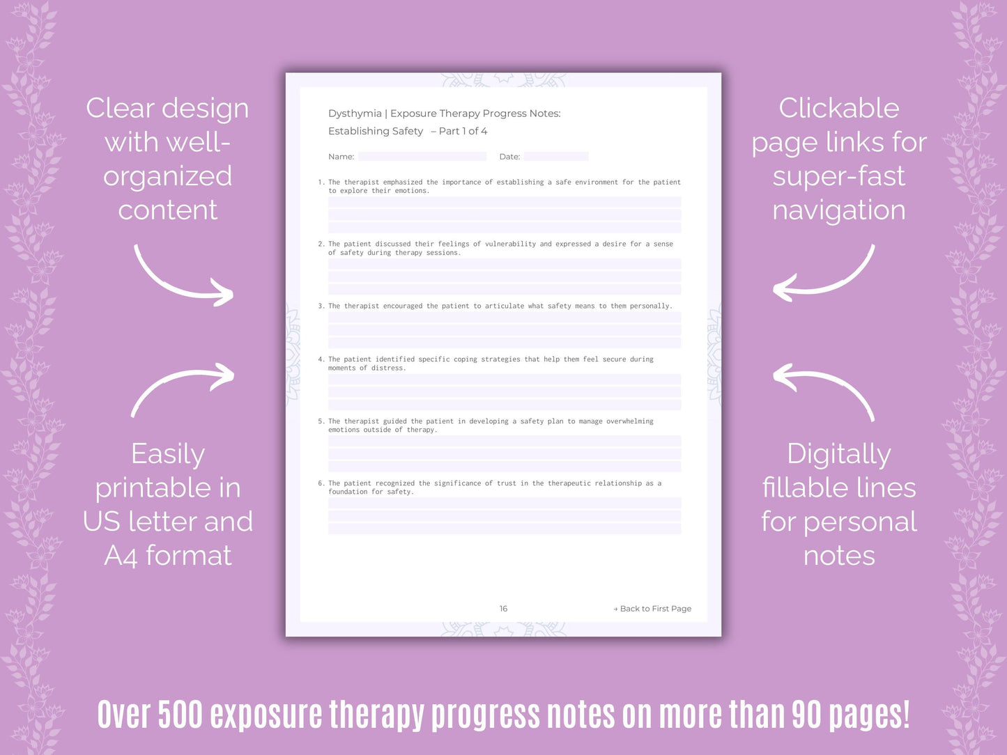Dysthymia Exposure Therapy Counseling Templates