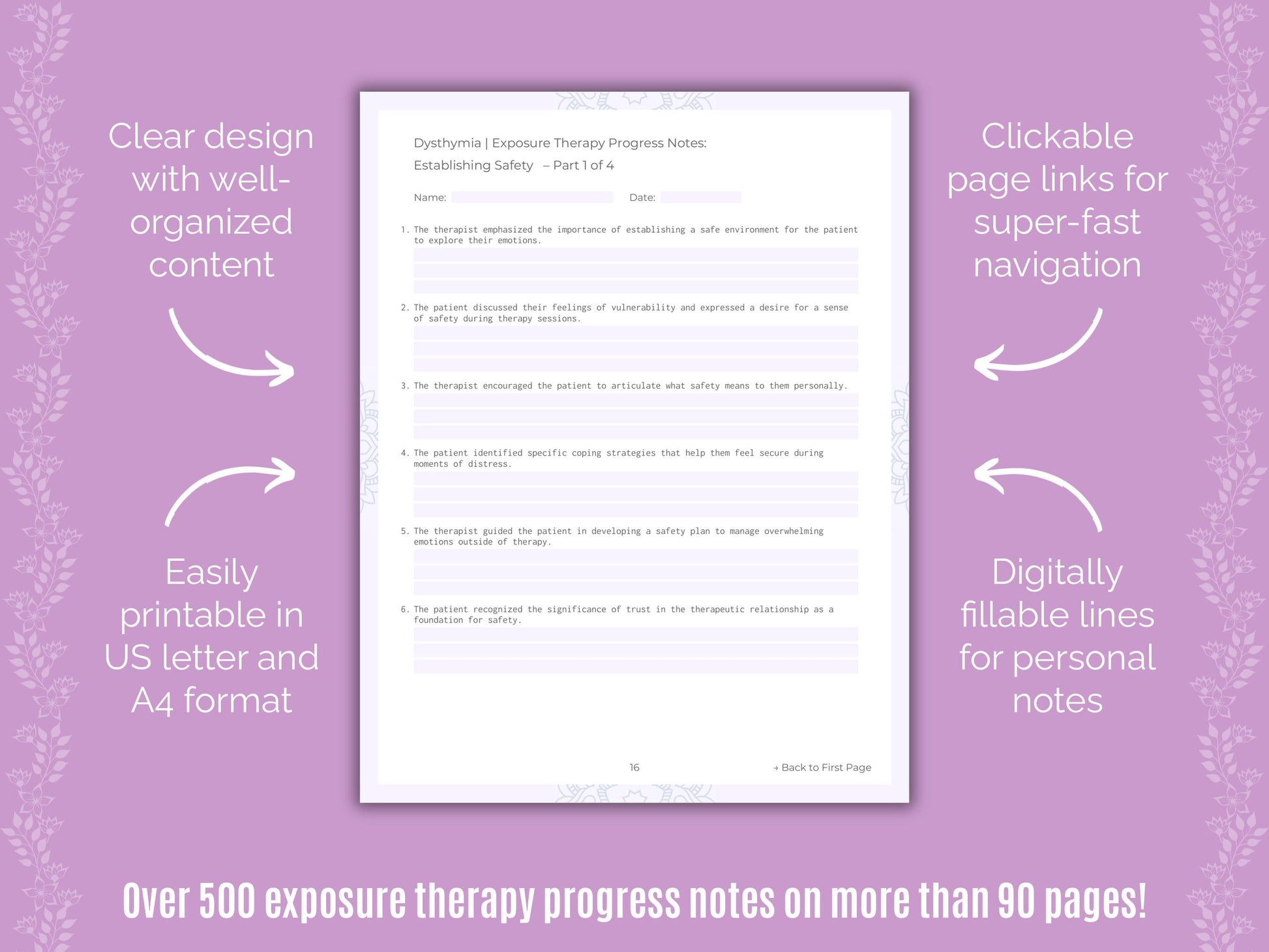 Dysthymia Exposure Therapy Counseling Templates